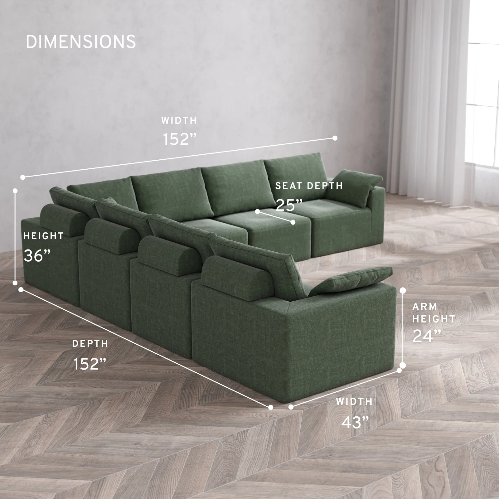 Modular Washable 7-Seater Corner Sectional Cloud + Bolster Sofa | Heirloom Velvet in Sage - Image 5