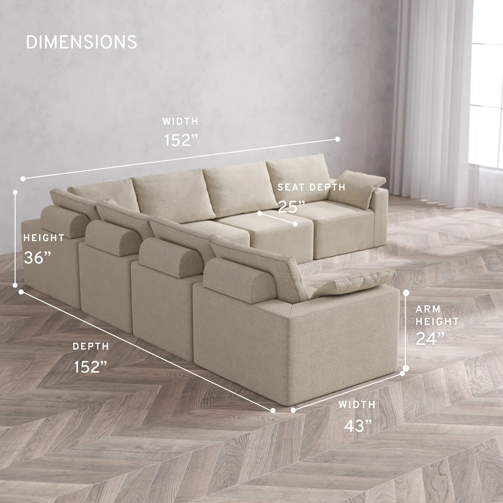 Modular Washable 7-Seater Corner Sectional Cloud + Bolster Sofa | Plush Twill in Sandstone - Image 5