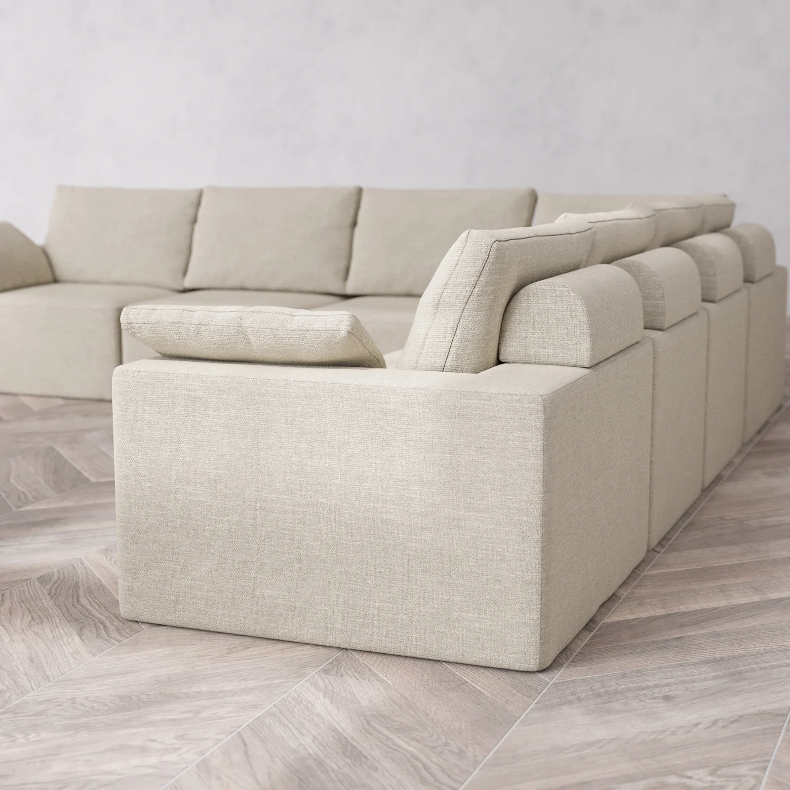 Modular Washable 7-Seater Corner Sectional Cloud + Bolster Sofa | Plush Twill in Sandstone - Image 6