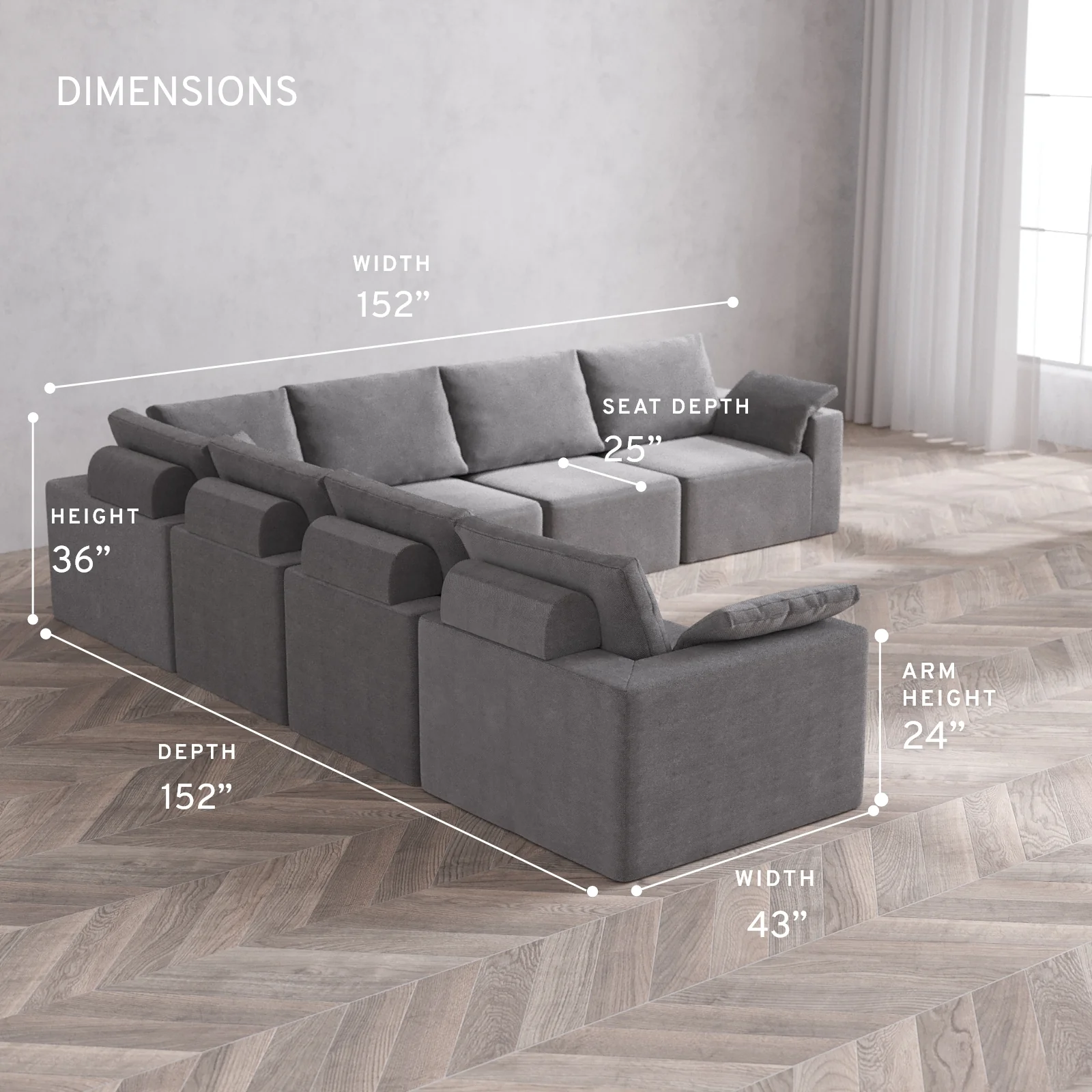 Modular Washable 7-Seater Corner Sectional Cloud + Bolster Sofa | Lux Weave in Slate - Image 5