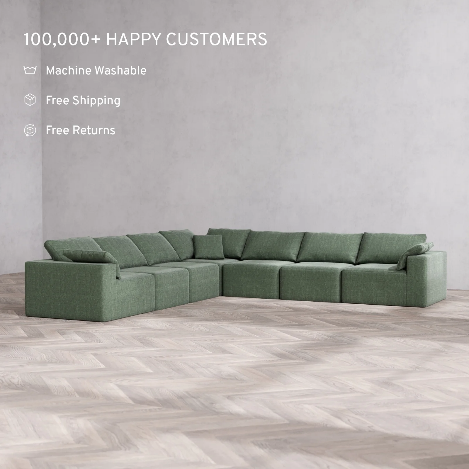 Modular Washable 7-Seater Corner Sectional Cloud Sofa | Heirloom Velvet in Sage - Image 2
