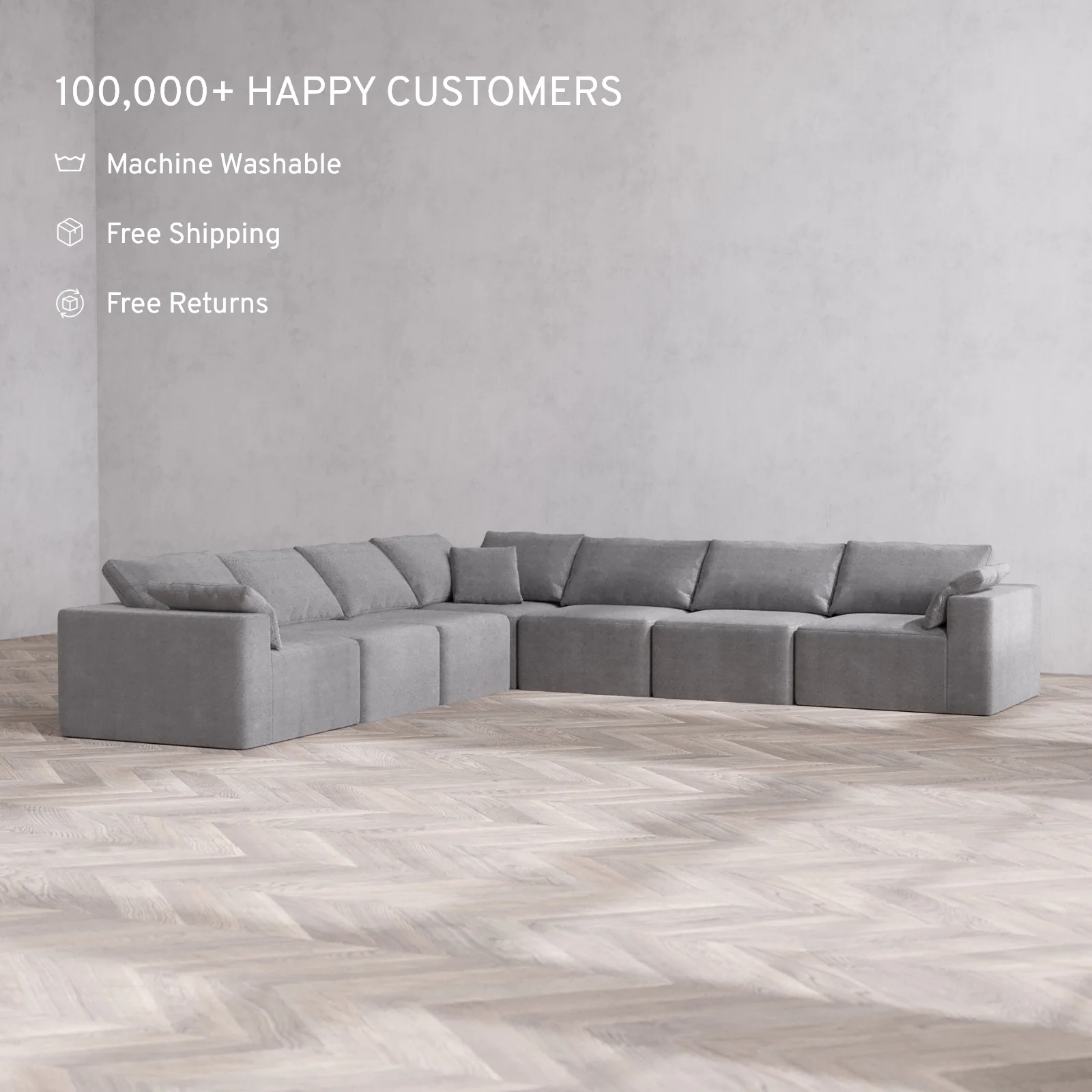 Modular Washable 7-Seater Corner Sectional Cloud Sofa | Lux Weave in Slate - Image 2