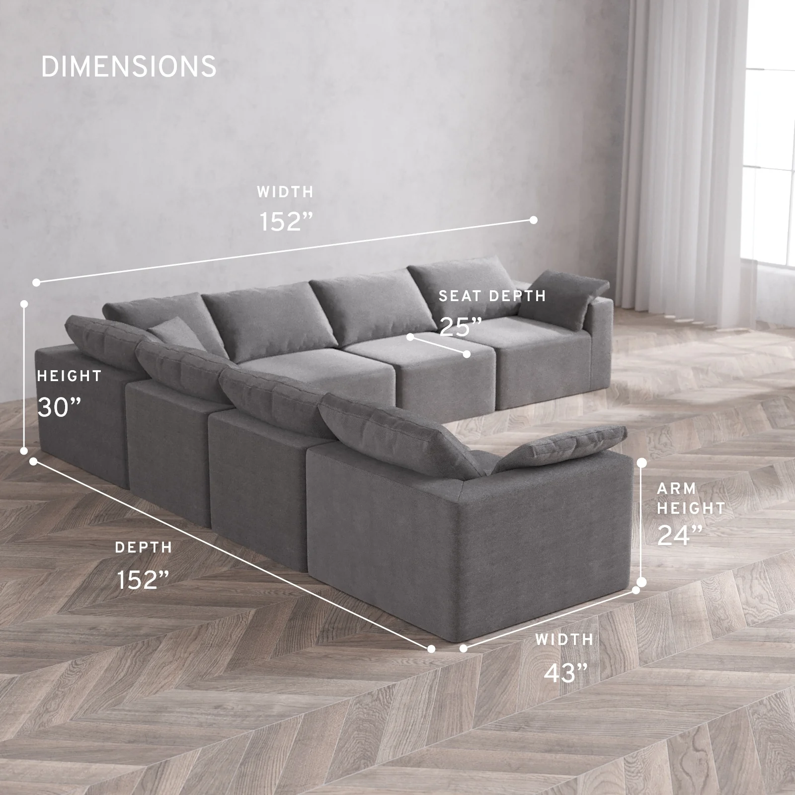 Modular Washable 7-Seater Corner Sectional Cloud Sofa | Lux Weave in Slate - Image 5