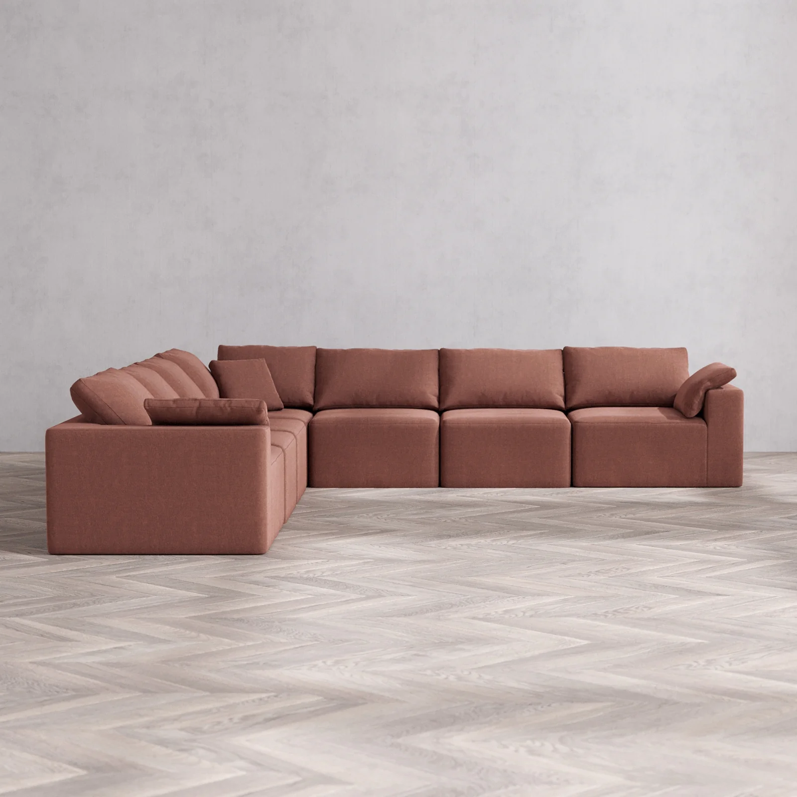 Modular Washable 7-Seater Corner Sectional Cloud Sofa | Heirloom Velvet in Sumac
