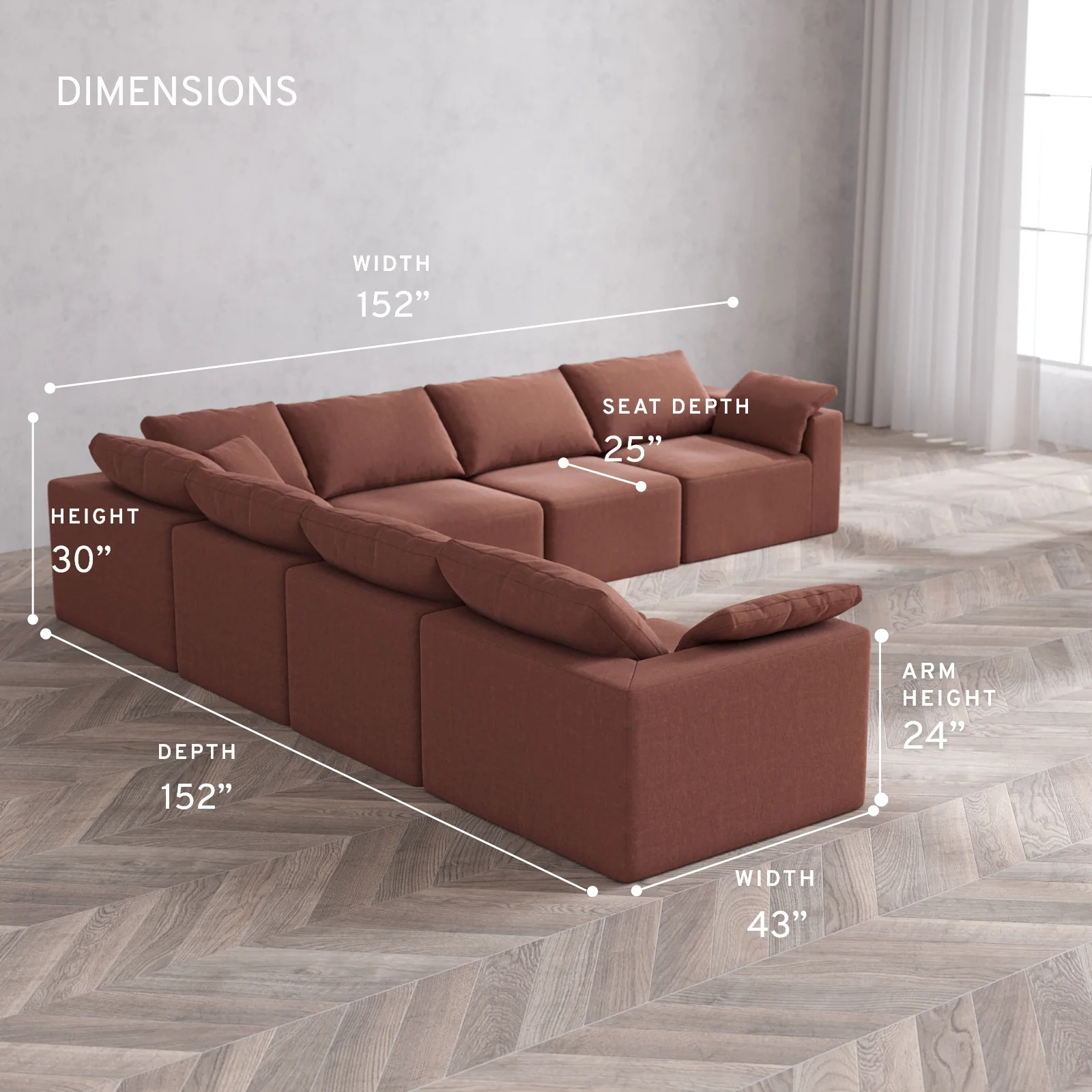 Modular Washable 7-Seater Corner Sectional Cloud Sofa | Heirloom Velvet in Sumac - Image 5