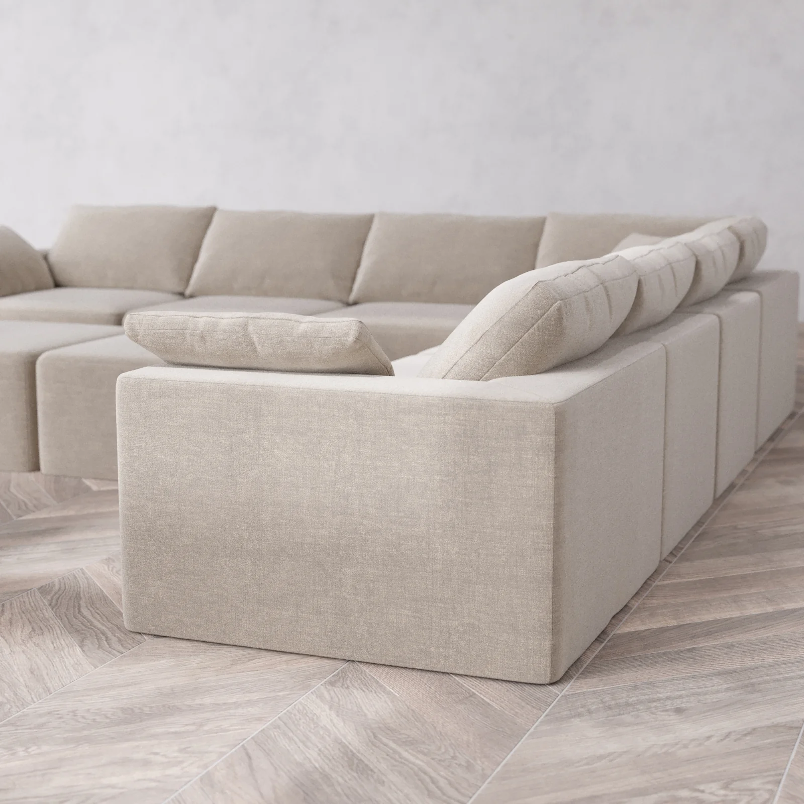 Modular Washable 7-Seater Corner Sectional + Ottoman Bench Cloud Sofa | Satin Velvet in Caraway - Image 6
