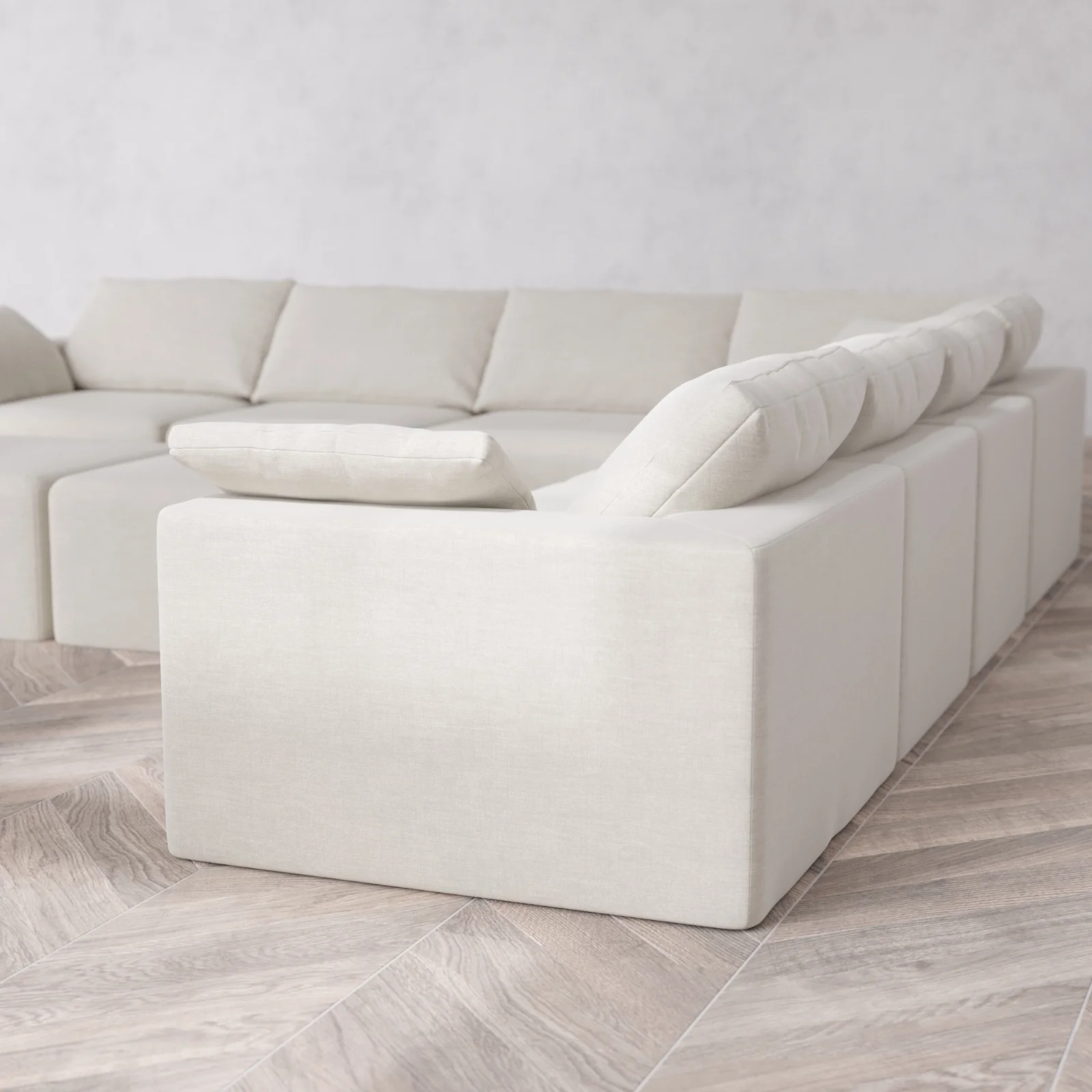 Modular Washable 7-Seater Corner Sectional + Ottoman Bench Cloud Sofa | Satin Velvet in Cashew - Image 6