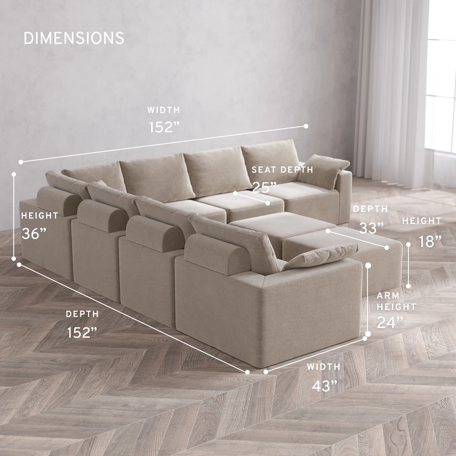 Modular Washable 7-Seater Corner Sectional + Ottoman Bench Cloud + Bolster Sofa | Satin Velvet in Caraway - Image 5