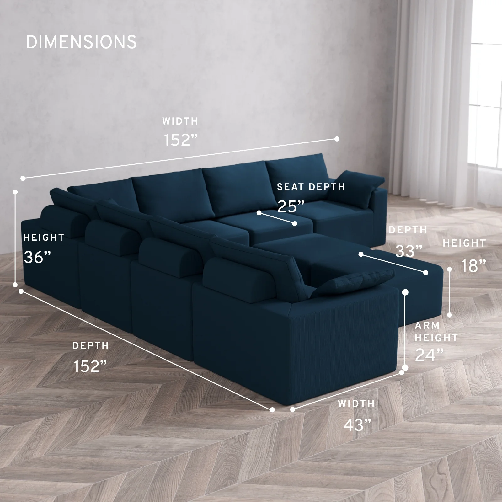 Modular Washable 7-Seater Corner Sectional + Ottoman Bench Cloud + Bolster Sofa | Arden Weave in Lazuli - Image 5