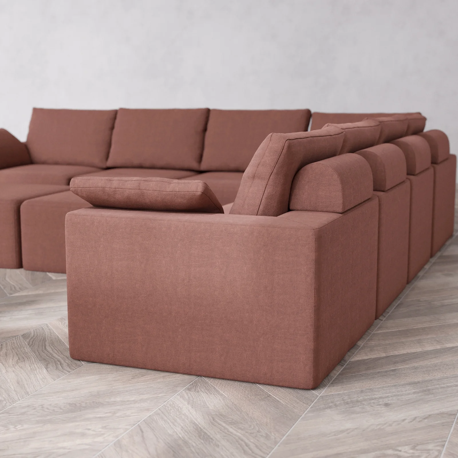 Modular Washable 7-Seater Corner Sectional + Ottoman Bench Cloud + Bolster Sofa | Heirloom Velvet in Sumac - Image 6