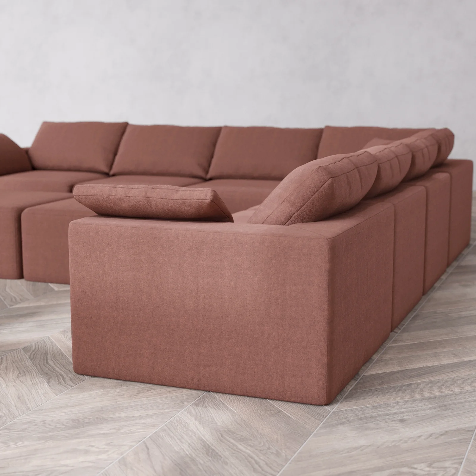 Modular Washable 7-Seater Corner Sectional + Ottoman Bench Cloud Sofa | Heirloom Velvet in Sumac - Image 6