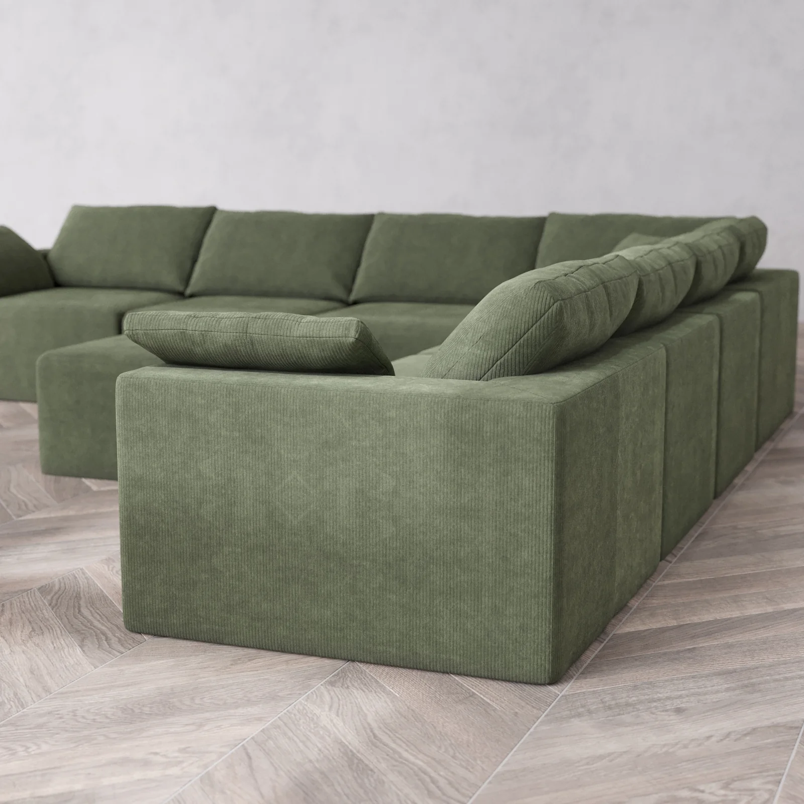 Modular Washable 7-Seater Corner Sectional + Ottoman Cloud Sofa | Luxe Corduroy in Juniper - Image 6