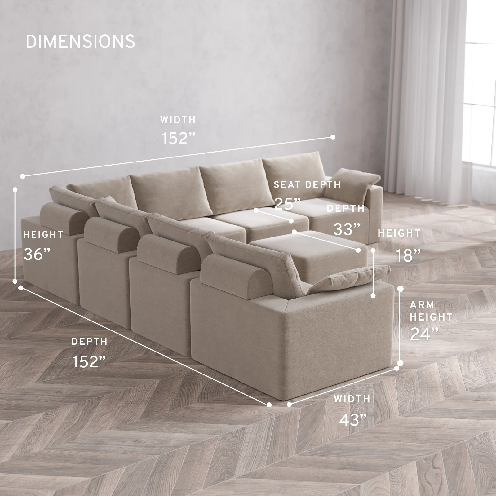 Modular Washable 7-Seater Corner Sectional + Ottoman Cloud + Bolster Sofa | Satin Velvet in Caraway - Image 5