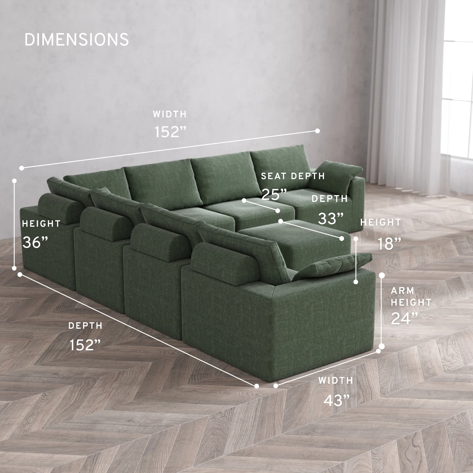 Modular Washable 7-Seater Corner Sectional + Ottoman Cloud + Bolster Sofa | Heirloom Velvet in Sage - Image 5