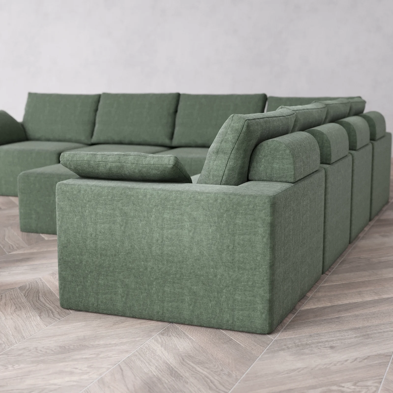 Modular Washable 7-Seater Corner Sectional + Ottoman Cloud + Bolster Sofa | Heirloom Velvet in Sage - Image 6