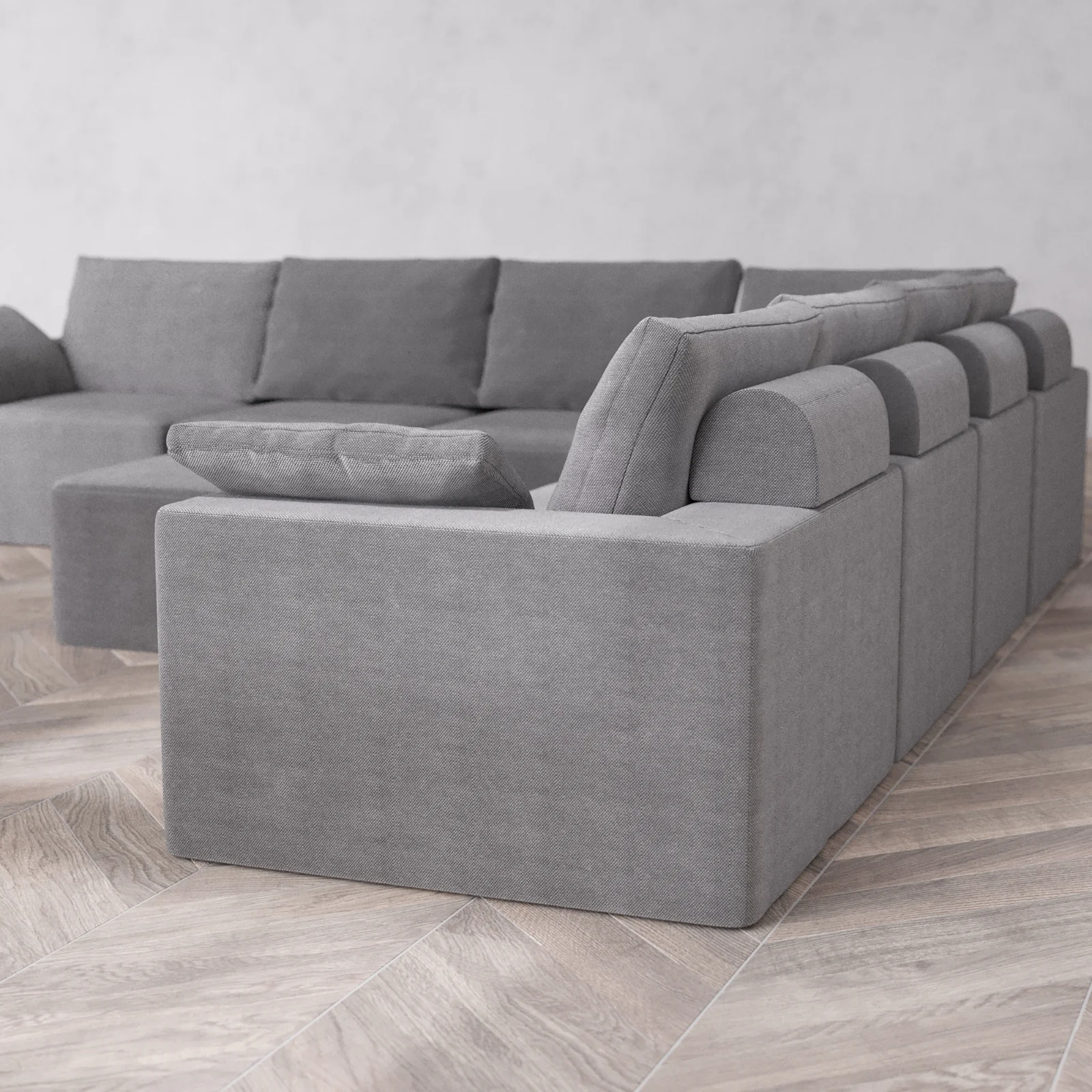 Modular Washable 7-Seater Corner Sectional + Ottoman Cloud + Bolster Sofa | Lux Weave in Slate - Image 6