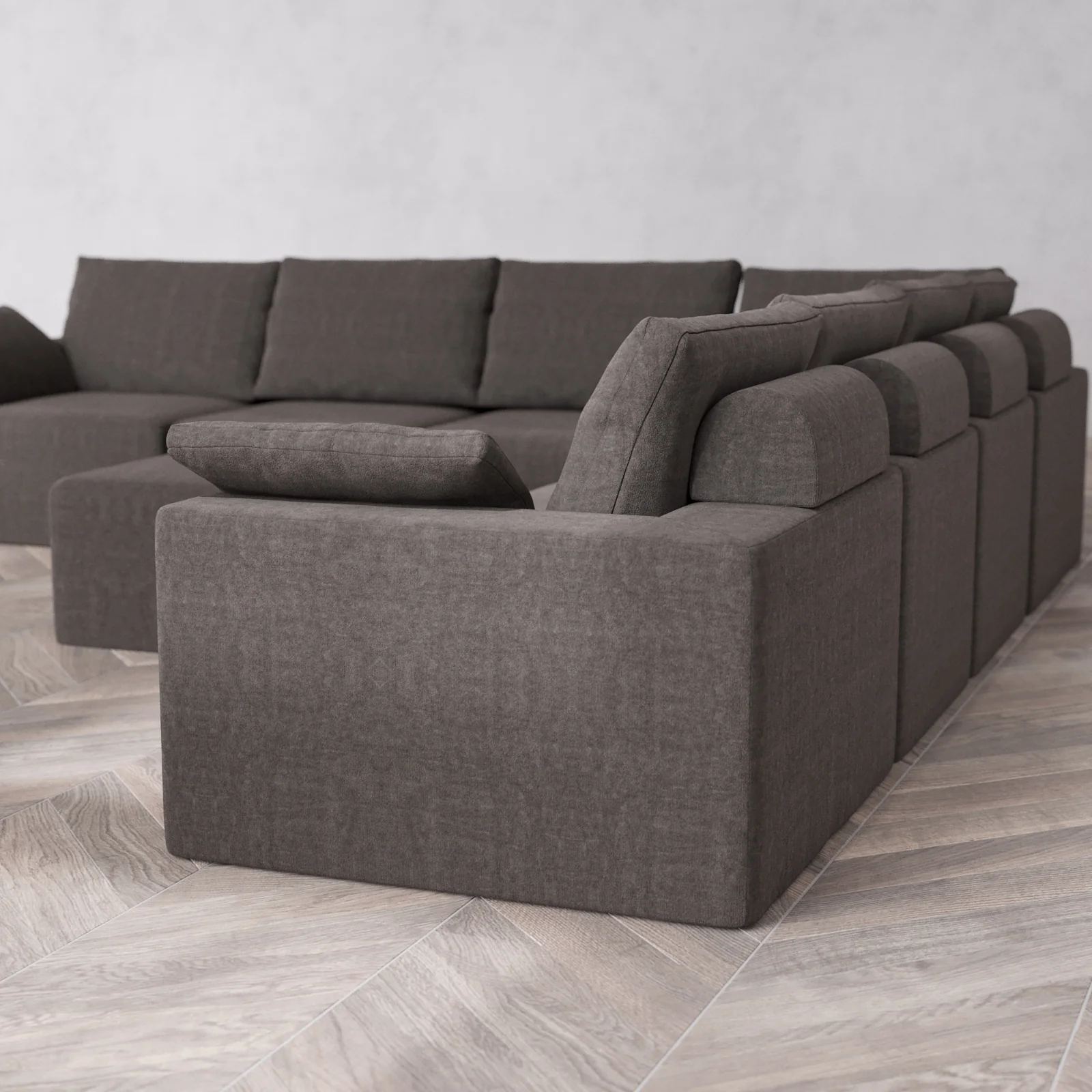 Modular Washable 7-Seater Corner Sectional + Ottoman Cloud + Bolster Sofa | Heirloom Velvet in Truffle - Image 6