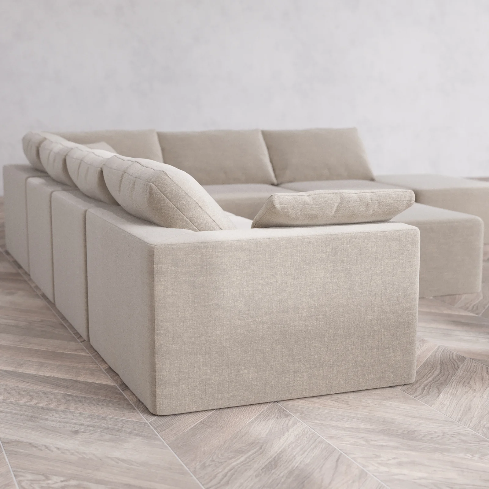 Modular Washable 7-Seater Open End Corner Sectional + Chaise Ottoman Cloud Sofa | Left-Facing Arm | Satin Velvet in Caraway - Image 6