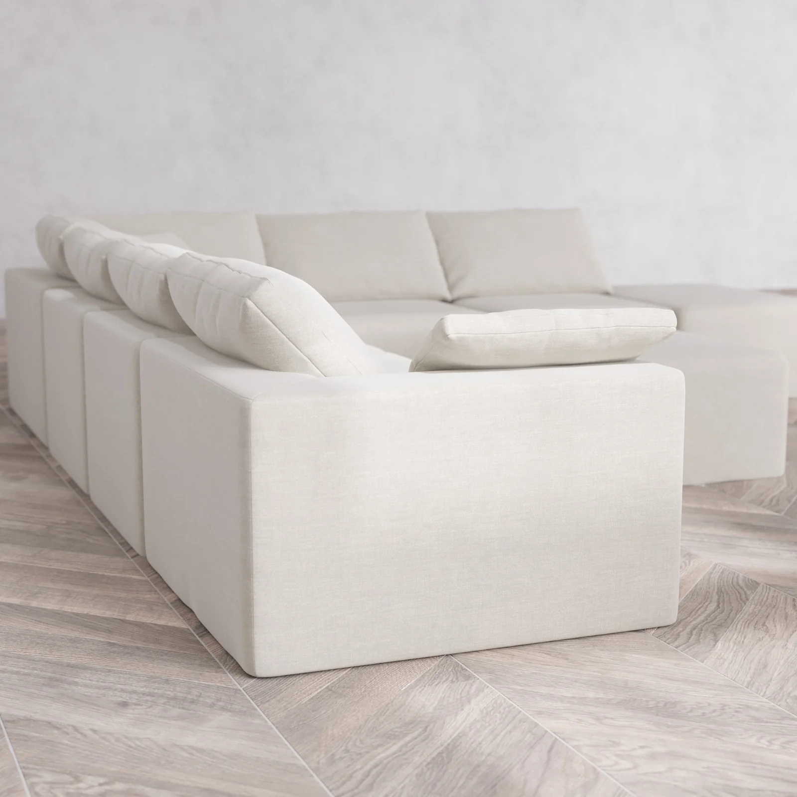 Modular Washable 7-Seater Open End Corner Sectional + Chaise Ottoman Cloud Sofa | Left-Facing Arm | Satin Velvet in Cashew - Image 6