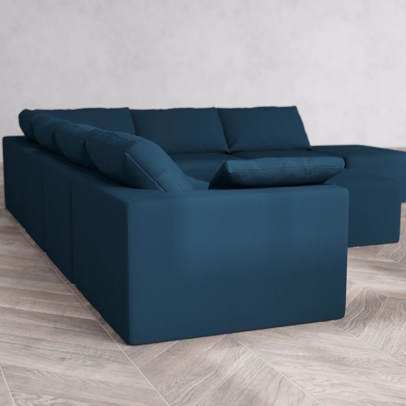 Modular Washable 7-Seater Open End Corner Sectional + Chaise Ottoman Cloud Sofa | Left-Facing Arm | Arden Weave in Lazuli - Image 6
