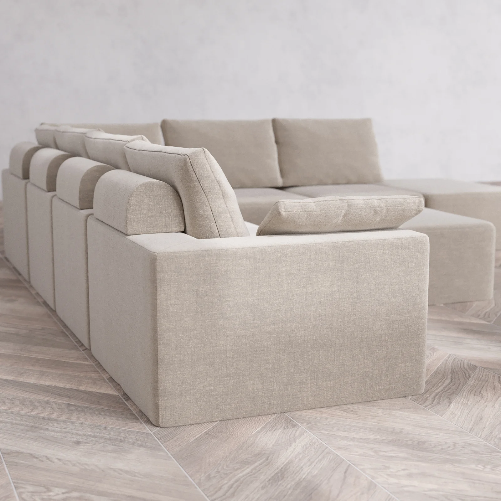 Modular Washable 7-Seater Open End Corner Sectional + Chaise Ottoman Cloud + Bolster Sofa | Left-Facing Arm | Satin Velvet in Caraway - Image 6