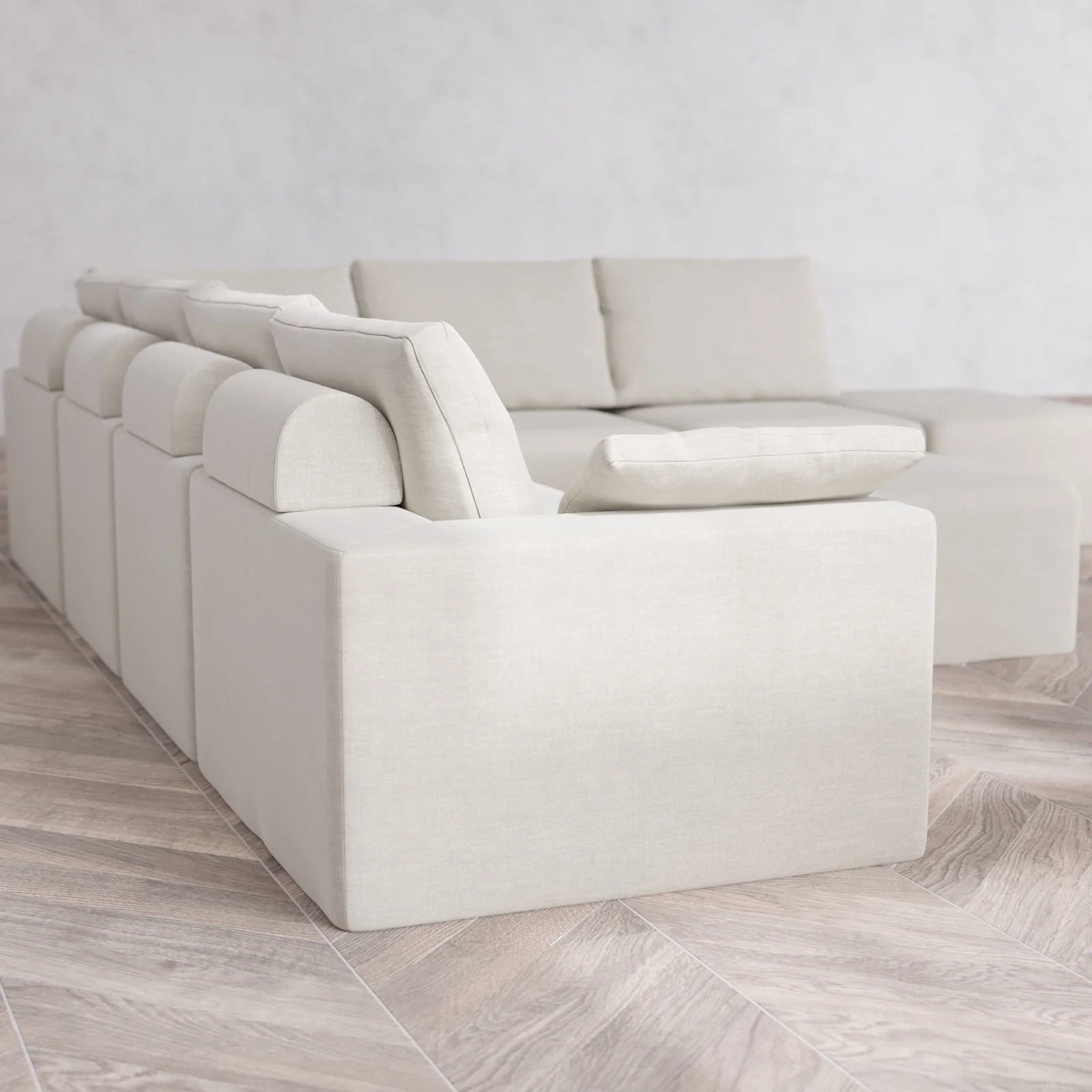 Modular Washable 7-Seater Open End Corner Sectional + Chaise Ottoman Cloud + Bolster Sofa | Left-Facing Arm | Satin Velvet in Cashew - Image 6