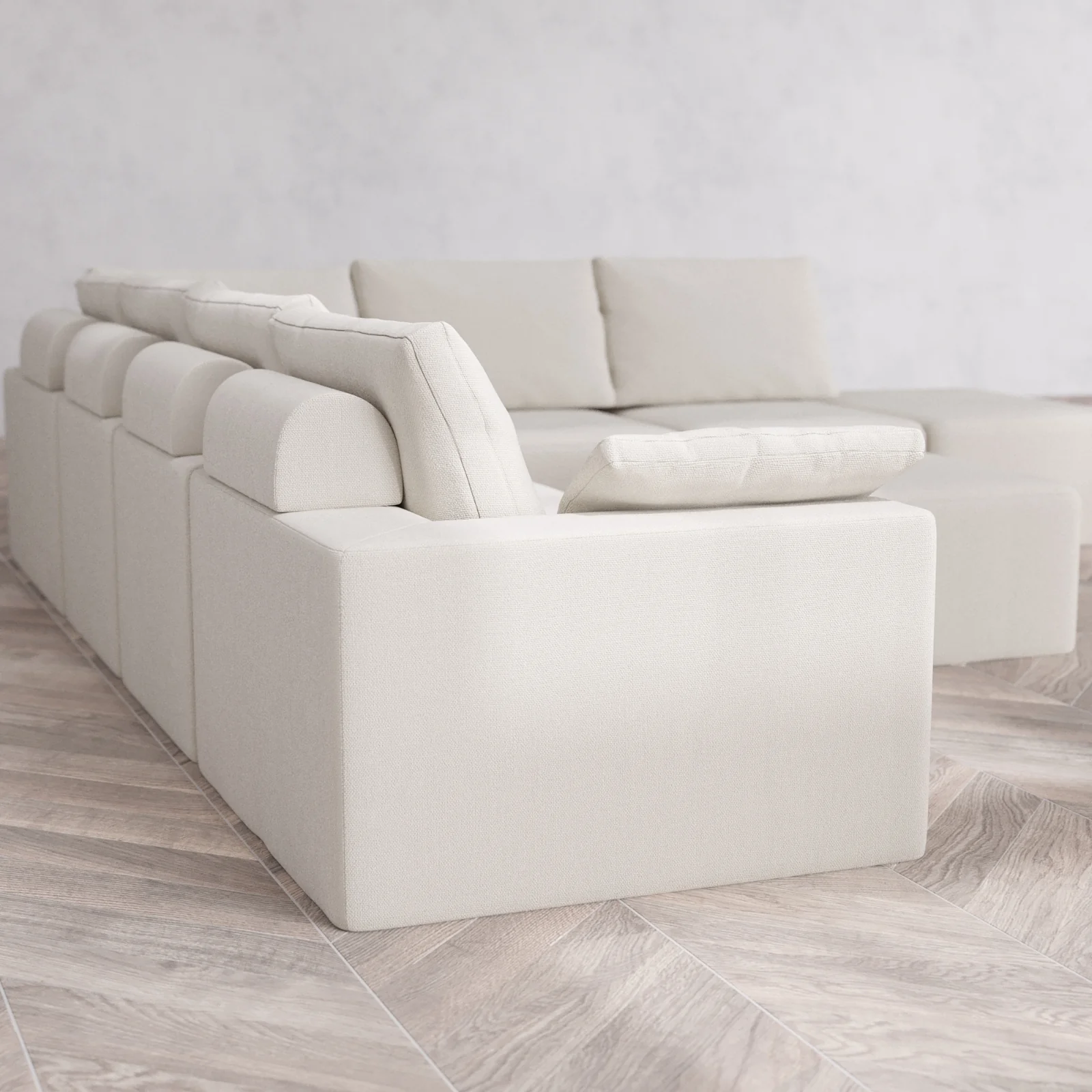 Modular Washable 7-Seater Open End Corner Sectional + Chaise Ottoman Cloud + Bolster Sofa | Left-Facing Arm | Lux Weave in Pearl - Image 6