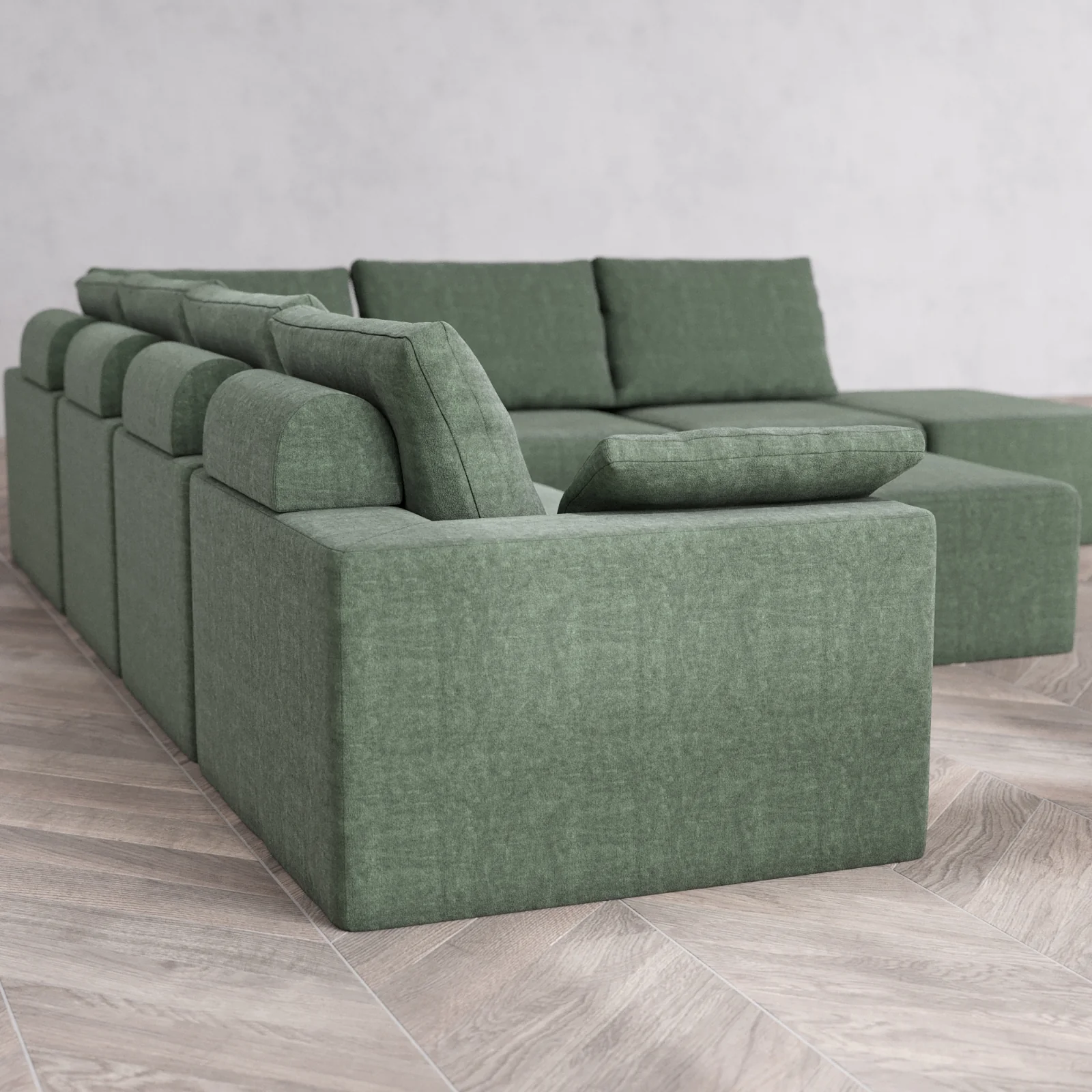 Modular Washable 7-Seater Open End Corner Sectional + Chaise Ottoman Cloud + Bolster Sofa | Left-Facing Arm | Heirloom Velvet in Sage - Image 6