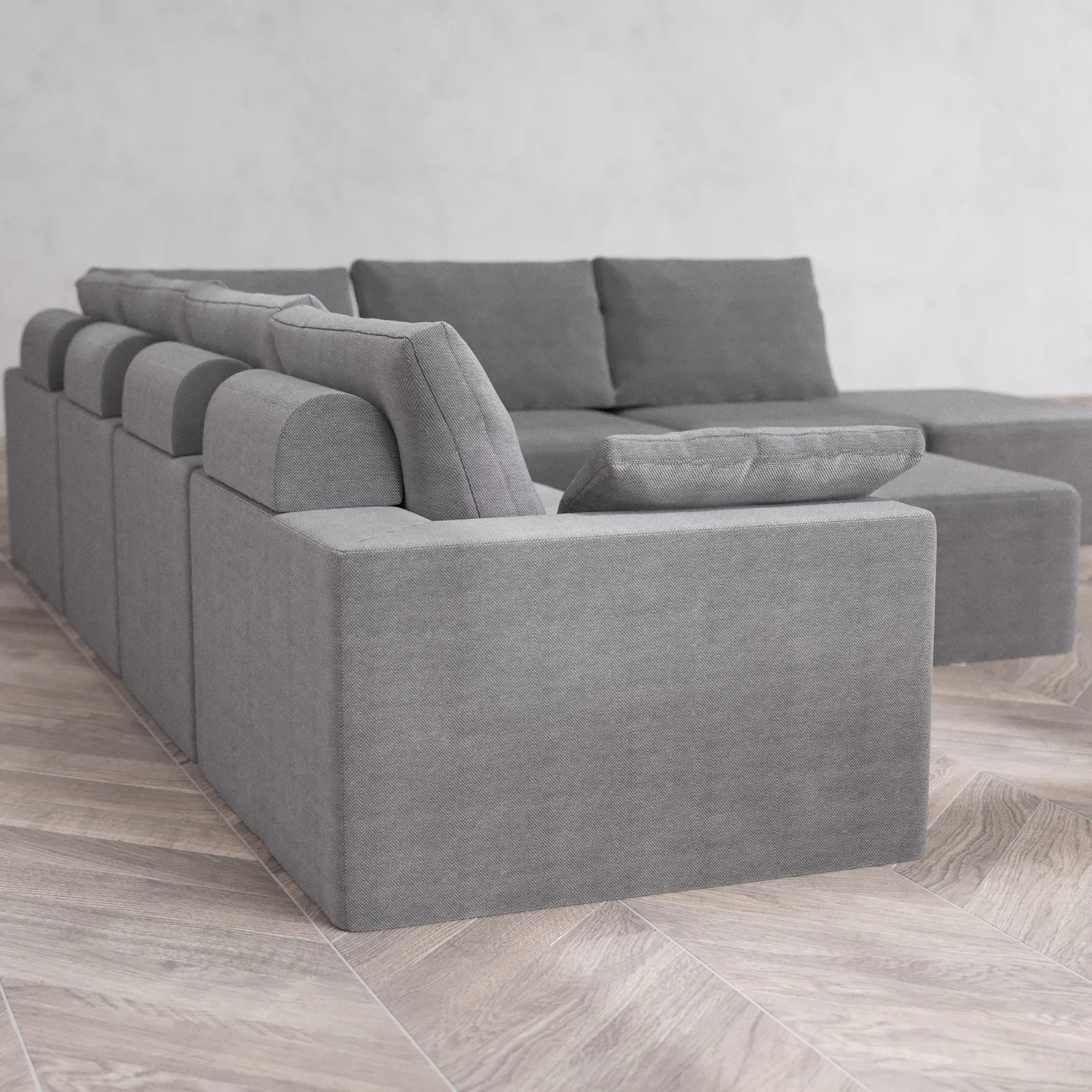 Modular Washable 7-Seater Open End Corner Sectional + Chaise Ottoman Cloud + Bolster Sofa | Left-Facing Arm | Lux Weave in Slate - Image 6
