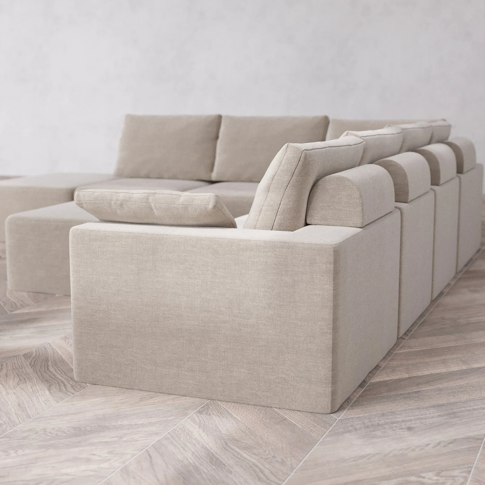 Modular Washable 7-Seater Open End Corner Sectional + Chaise Ottoman Cloud + Bolster Sofa | Right-Facing Arm | Satin Velvet in Caraway - Image 6