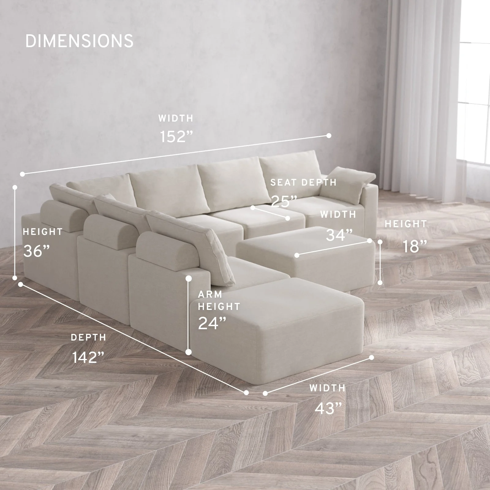 Modular Washable 7-Seater Open End Corner Sectional + Chaise Ottoman Cloud + Bolster Sofa | Right-Facing Arm | Satin Velvet in Cashew - Image 5