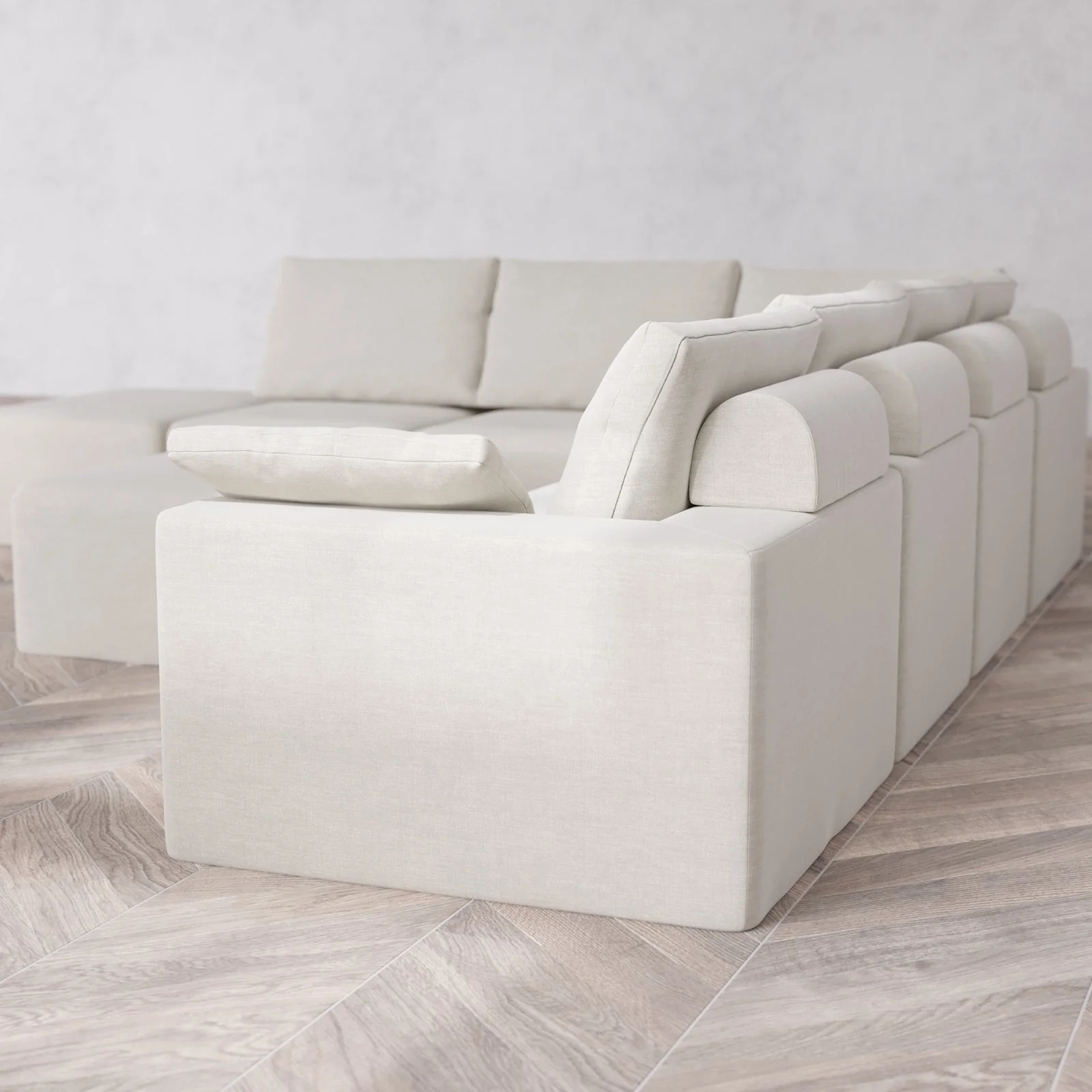 Modular Washable 7-Seater Open End Corner Sectional + Chaise Ottoman Cloud + Bolster Sofa | Right-Facing Arm | Satin Velvet in Cashew - Image 6