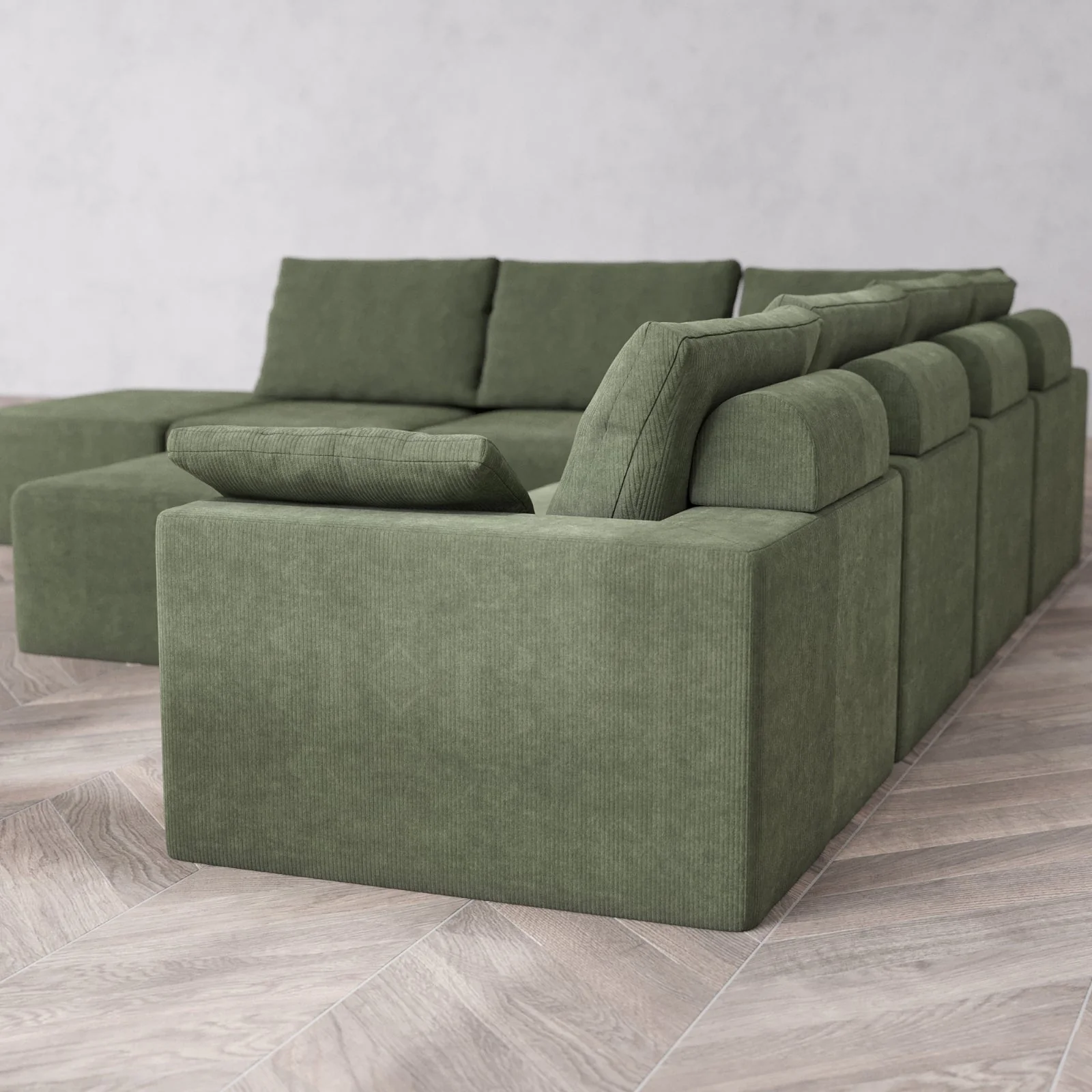 Modular Washable 7-Seater Open End Corner Sectional + Chaise Ottoman Cloud + Bolster Sofa | Right-Facing Arm | Luxe Corduroy in Juniper - Image 6