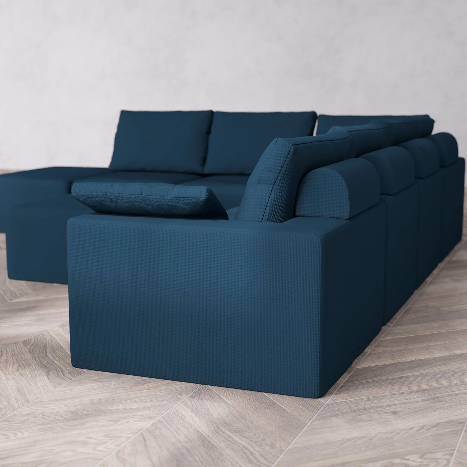 Modular Washable 7-Seater Open End Corner Sectional + Chaise Ottoman Cloud + Bolster Sofa | Right-Facing Arm | Arden Weave in Lazuli - Image 6
