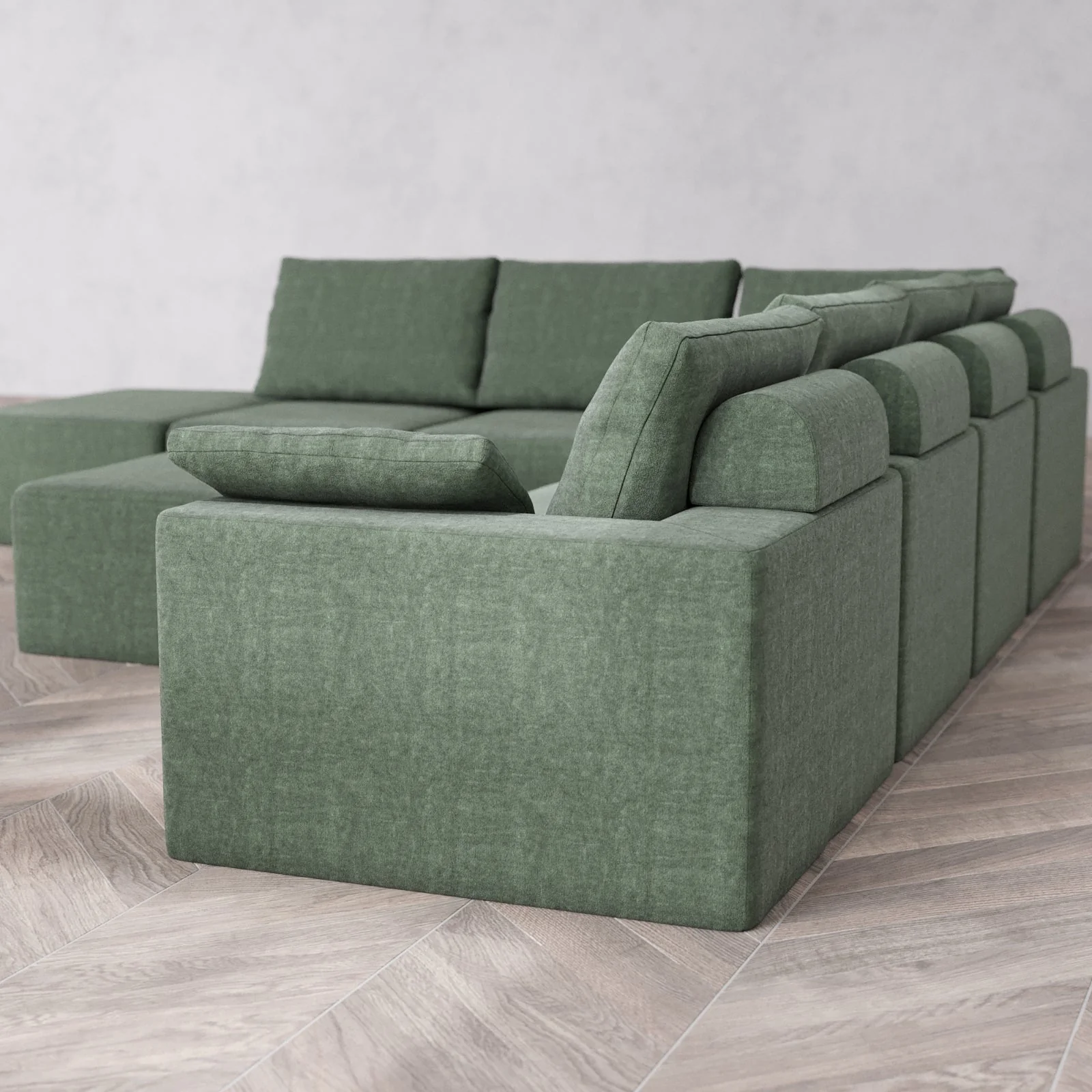 Modular Washable 7-Seater Open End Corner Sectional + Chaise Ottoman Cloud + Bolster Sofa | Right-Facing Arm | Heirloom Velvet in Sage - Image 6