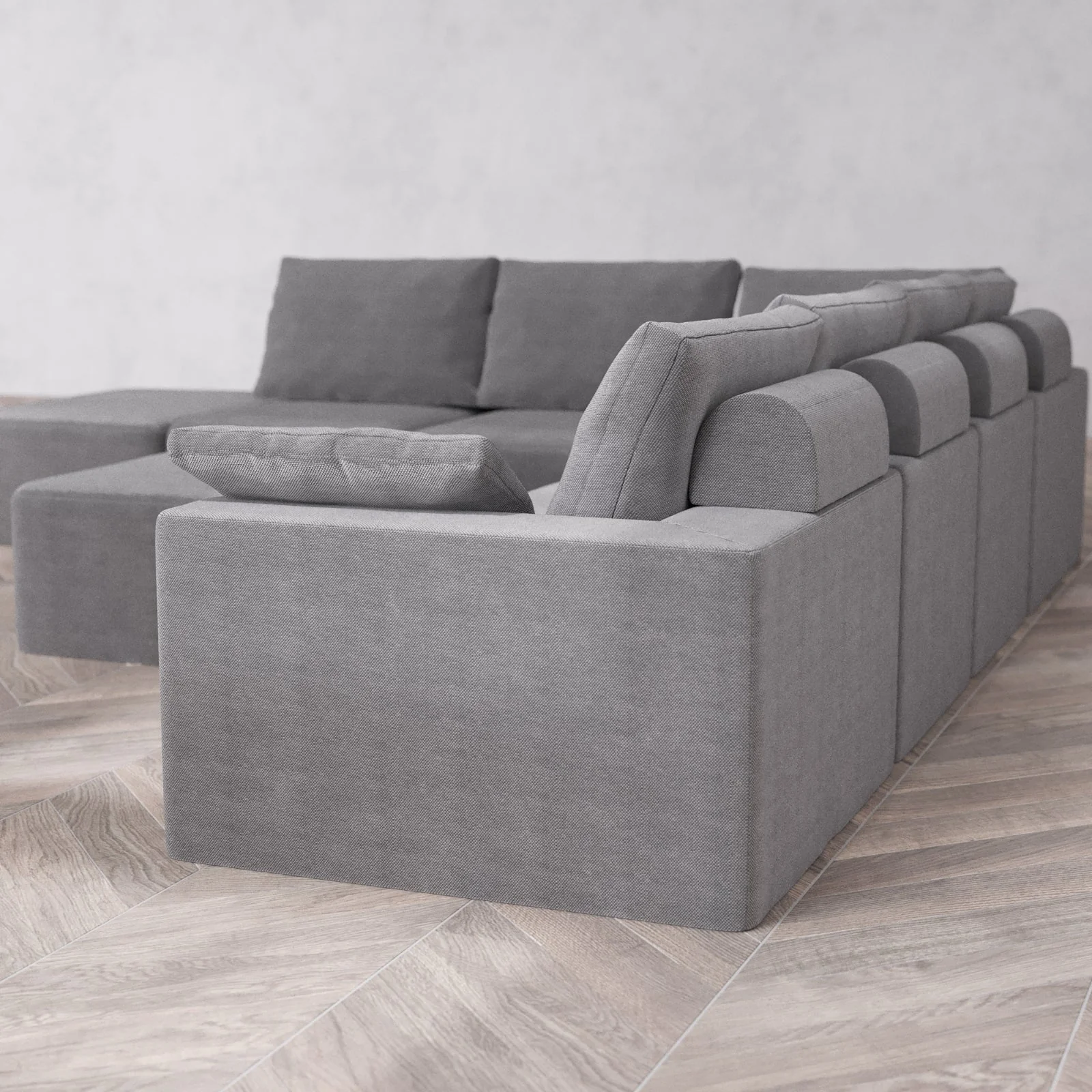 Modular Washable 7-Seater Open End Corner Sectional + Chaise Ottoman Cloud + Bolster Sofa | Right-Facing Arm | Lux Weave in Slate - Image 6
