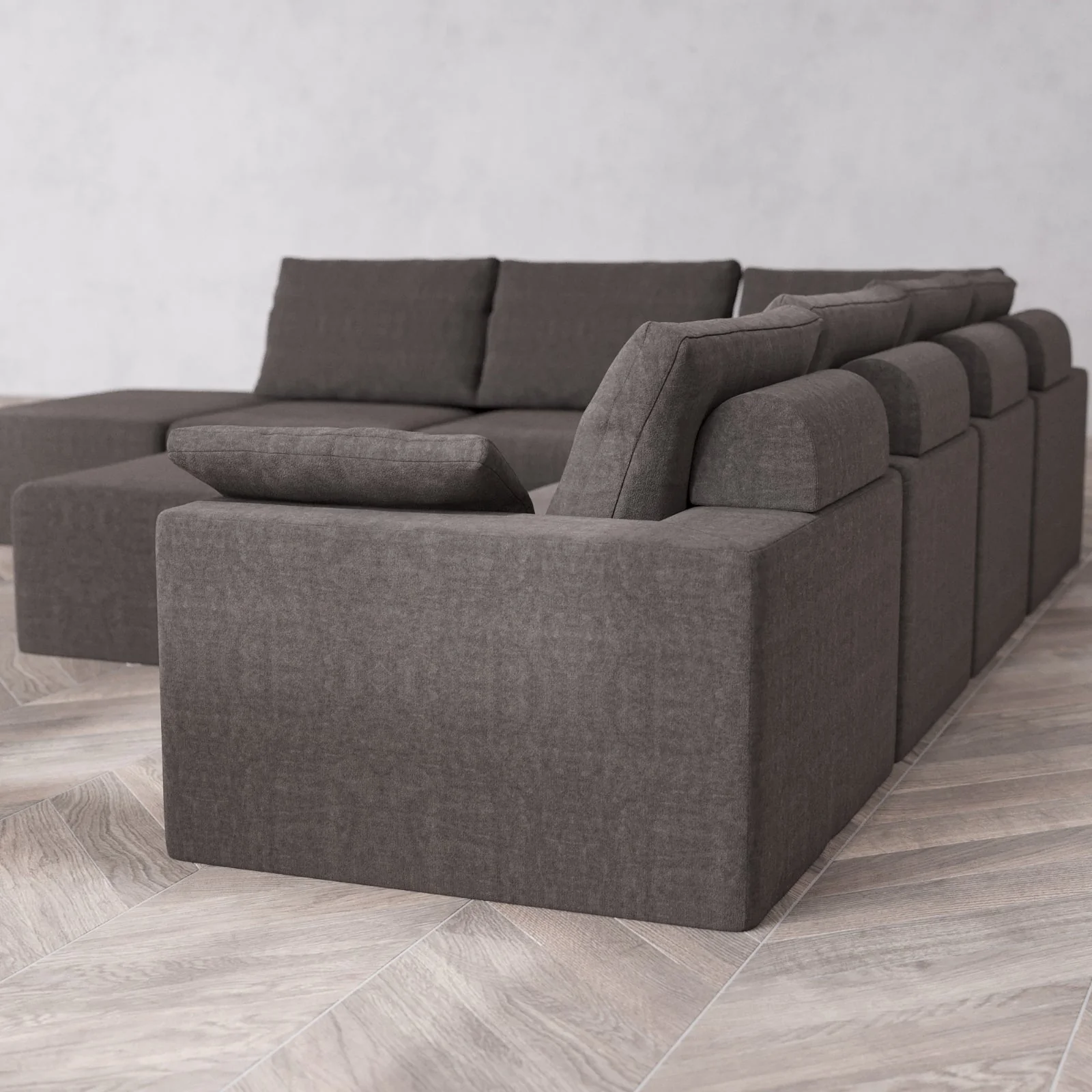 Modular Washable 7-Seater Open End Corner Sectional + Chaise Ottoman Cloud + Bolster Sofa | Right-Facing Arm | Heirloom Velvet in Truffle - Image 6