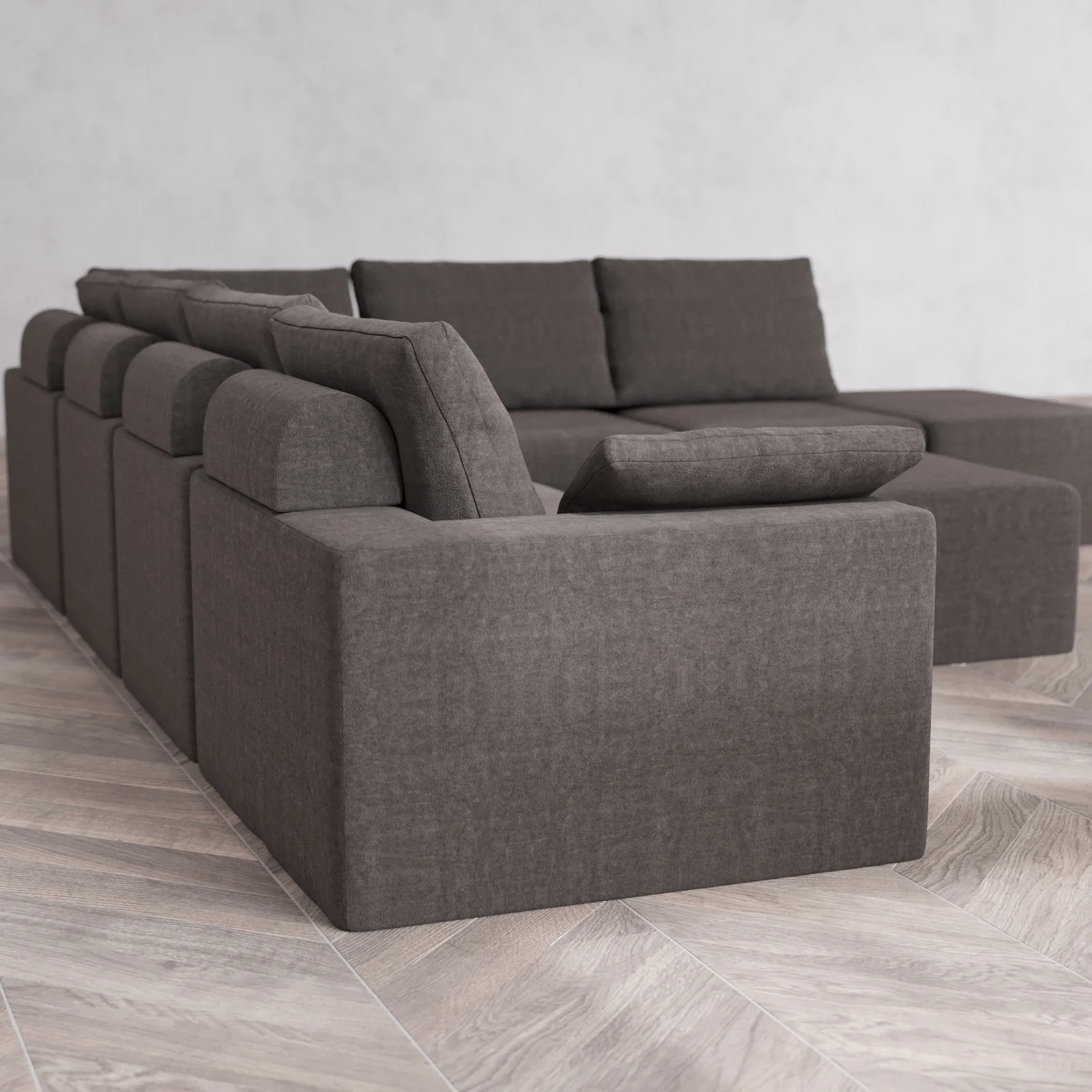 Modular Washable 7-Seater Open End Corner Sectional + Chaise Ottoman Cloud + Bolster Sofa | Left-Facing Arm | Heirloom Velvet in Truffle - Image 6