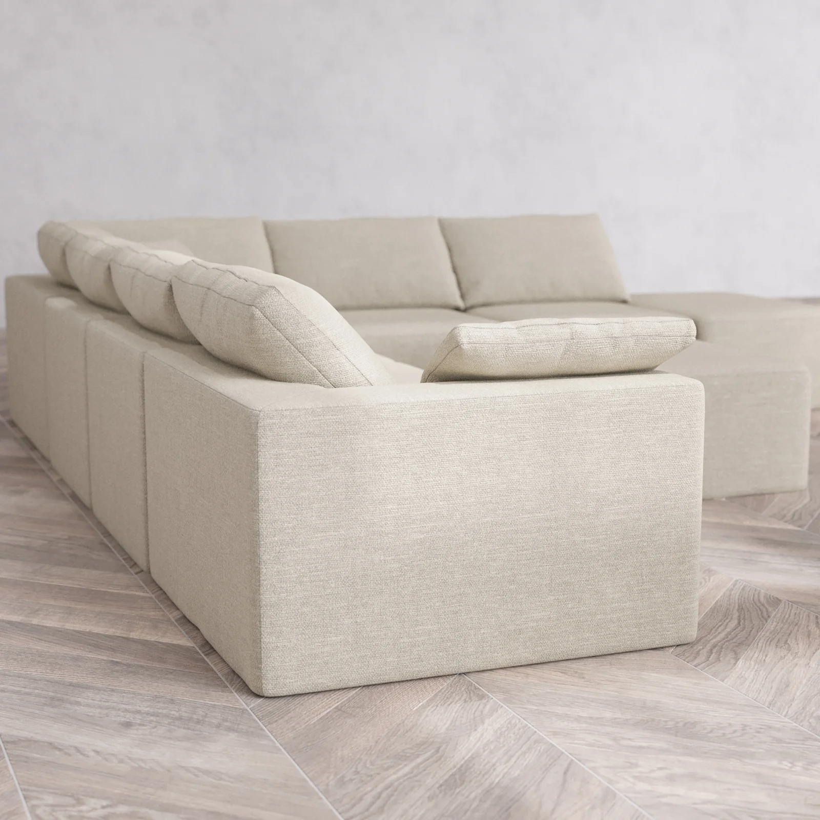Modular Washable 7-Seater Open End Corner Sectional + Chaise Ottoman Cloud Sofa | Left-Facing Arm | Plush Twill in Sandstone - Image 6