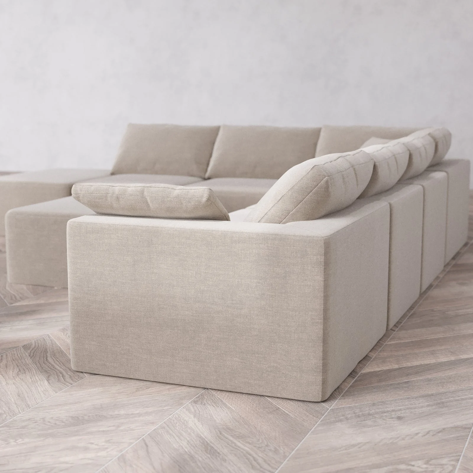 Modular Washable 7-Seater Open End Corner Sectional + Chaise Ottoman Cloud Sofa | Right-Facing Arm | Satin Velvet in Caraway - Image 6