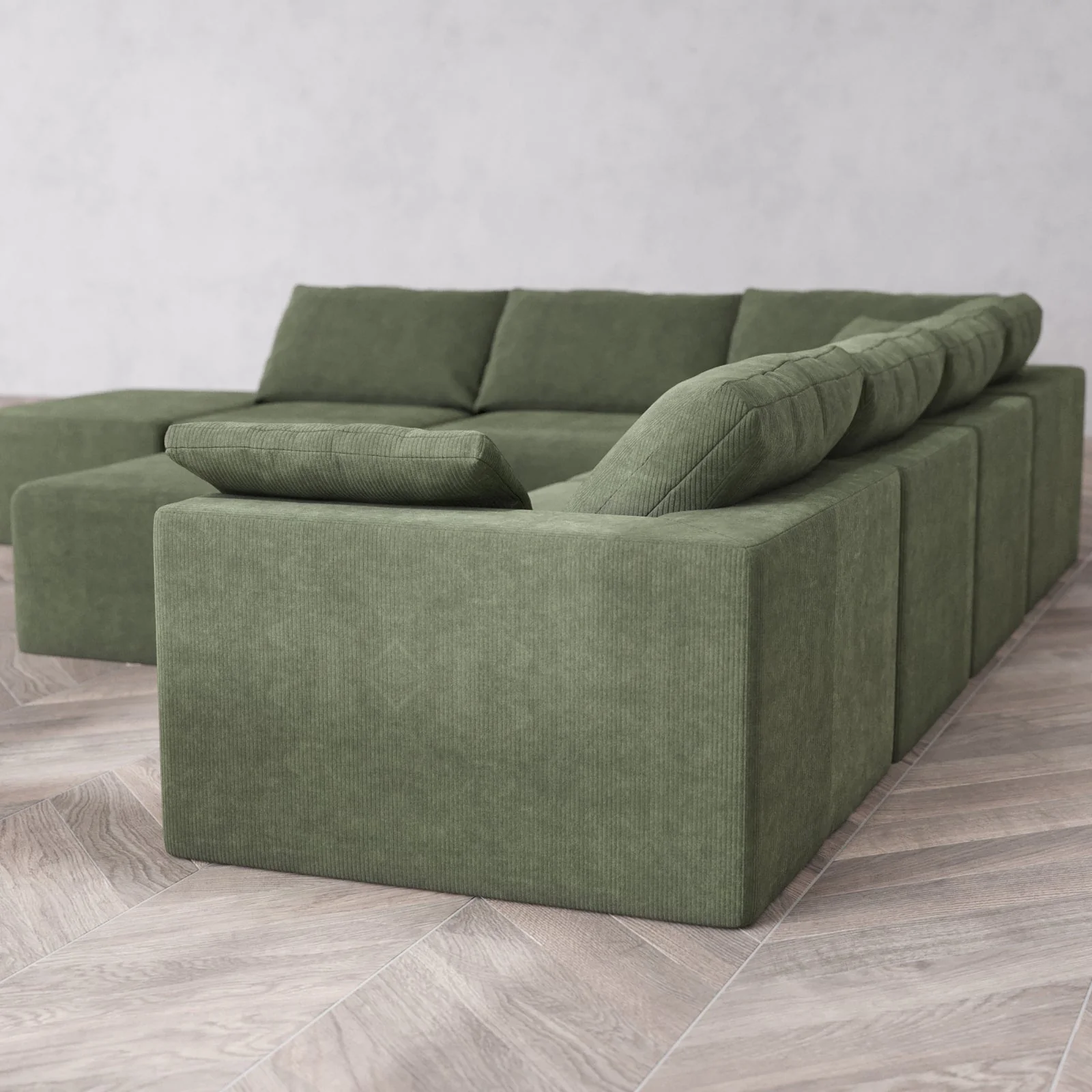 Modular Washable 7-Seater Open End Corner Sectional + Chaise Ottoman Cloud Sofa | Right-Facing Arm | Luxe Corduroy in Juniper - Image 6