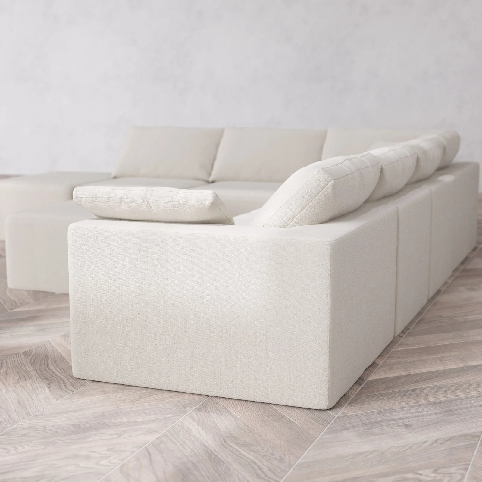 Modular Washable 7-Seater Open End Corner Sectional + Chaise Ottoman Cloud Sofa | Right-Facing Arm | Lux Weave in Pearl - Image 6