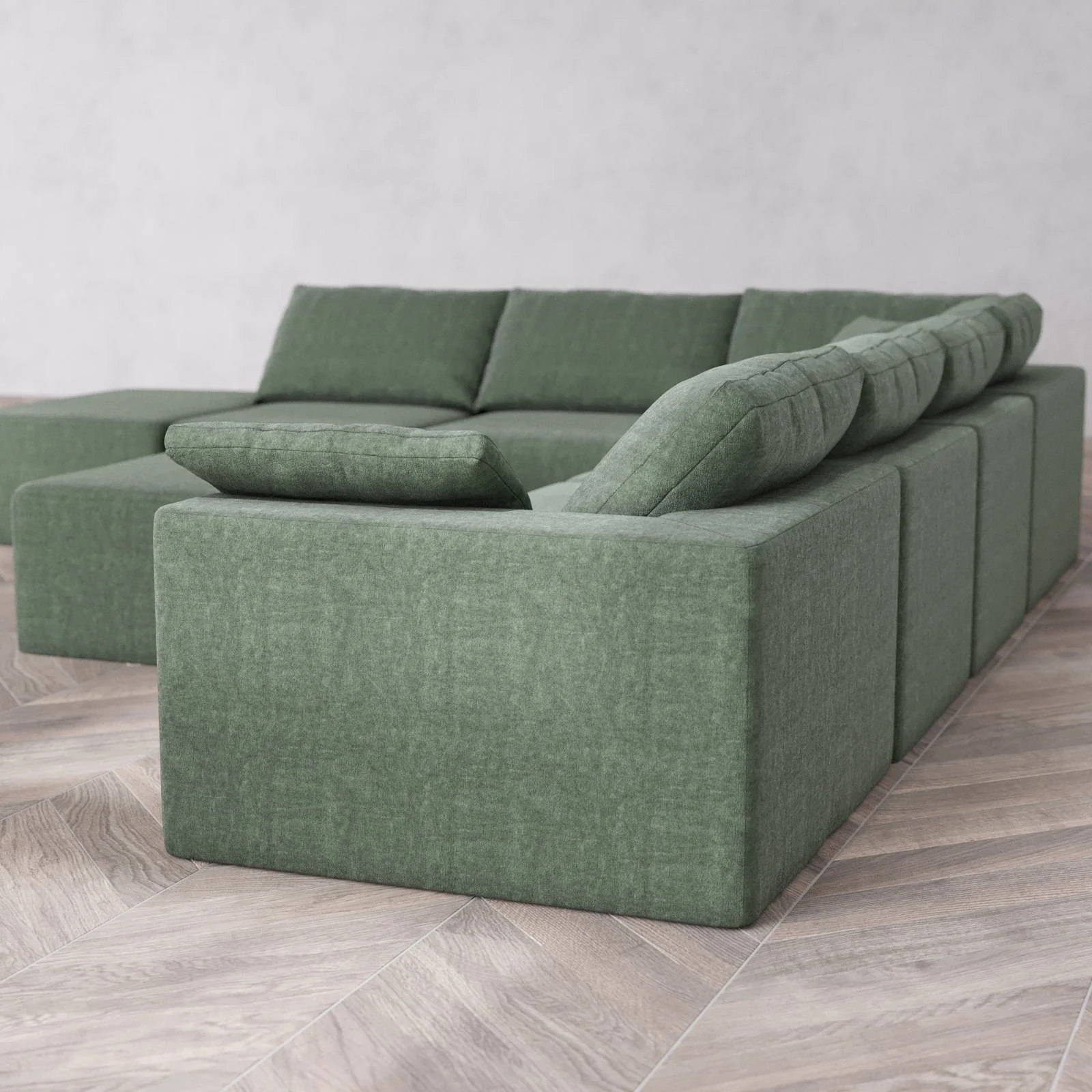 Modular Washable 7-Seater Open End Corner Sectional + Chaise Ottoman Cloud Sofa | Right-Facing Arm | Heirloom Velvet in Sage - Image 6