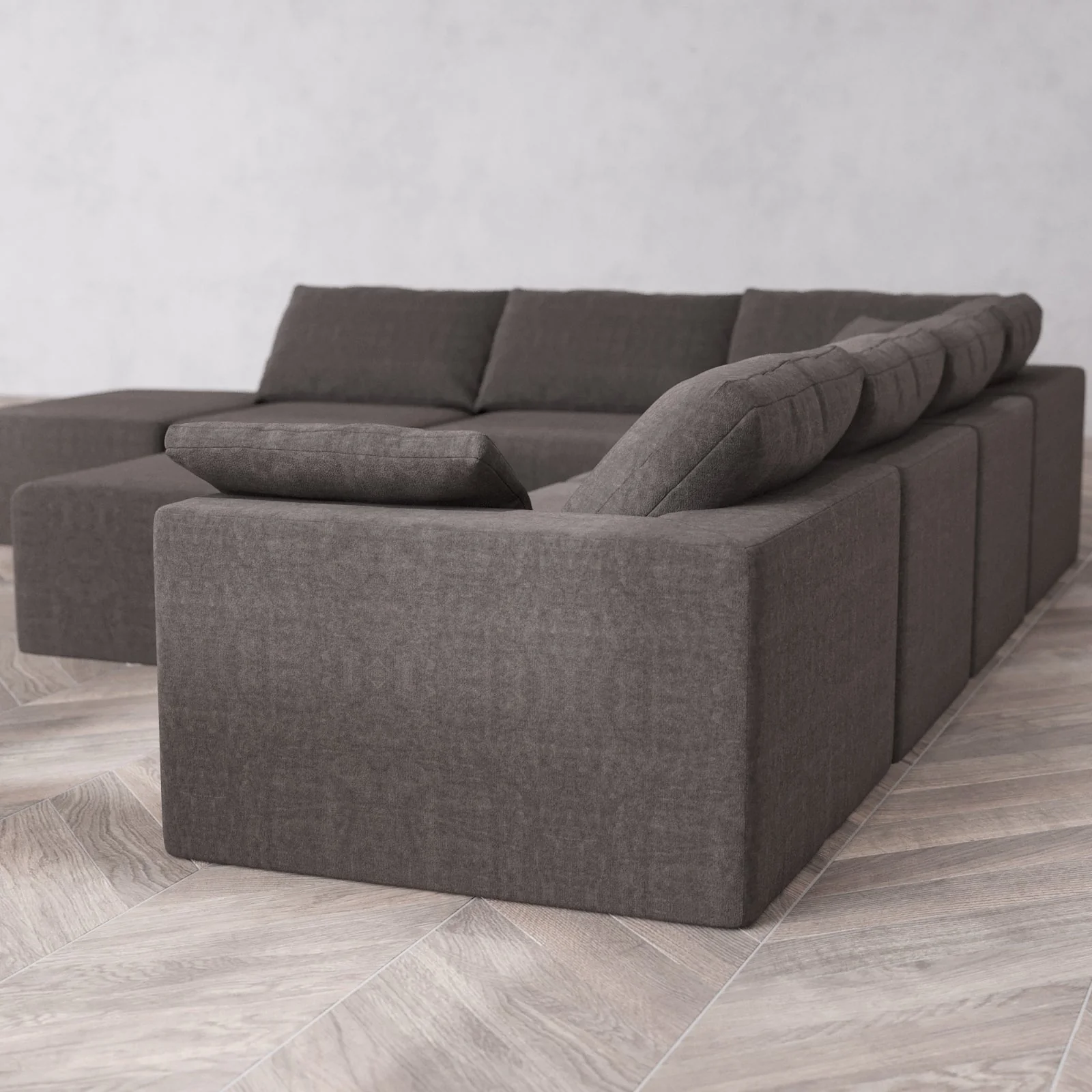 Modular Washable 7-Seater Open End Corner Sectional + Chaise Ottoman Cloud Sofa | Right-Facing Arm | Heirloom Velvet in Truffle - Image 6
