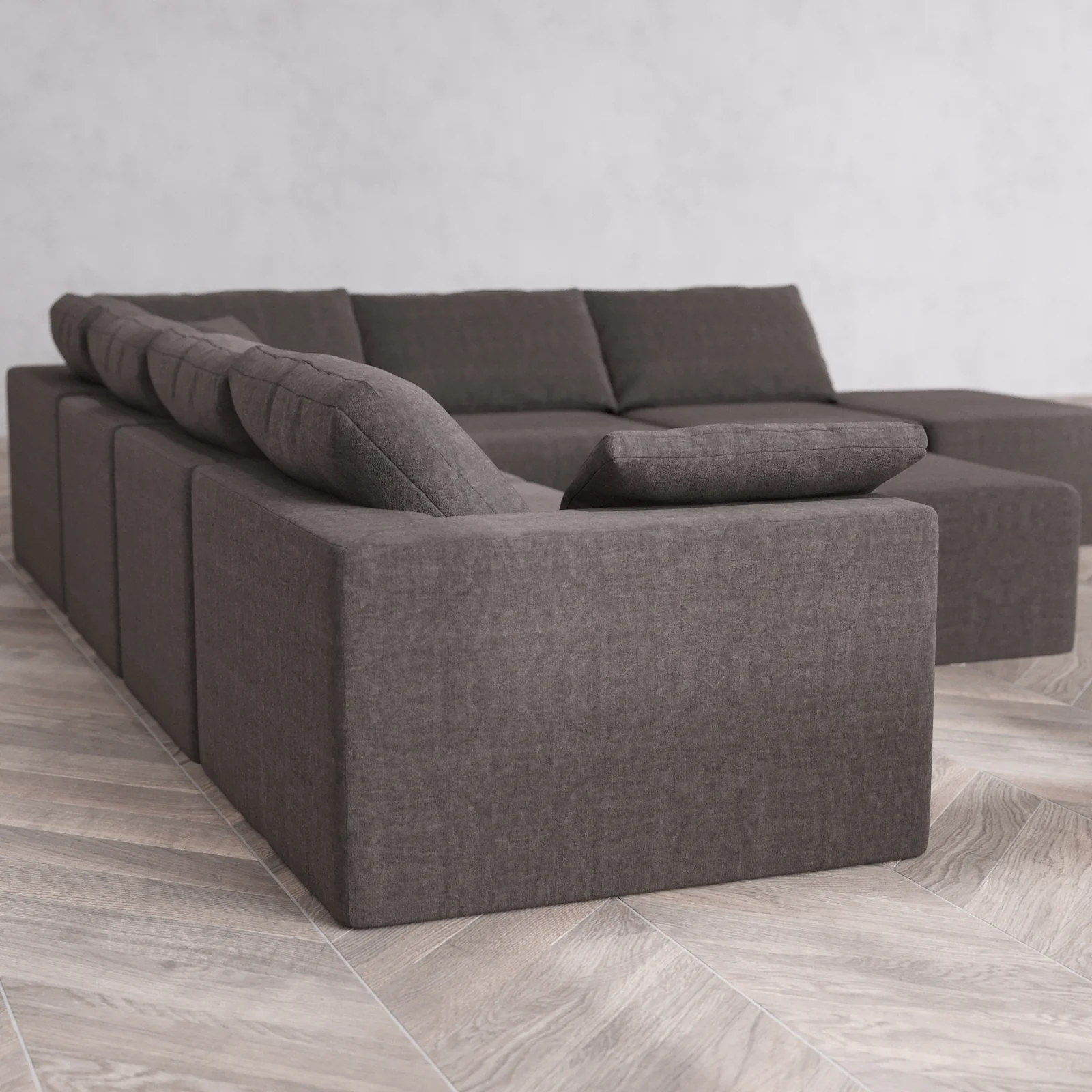 Modular Washable 7-Seater Open End Corner Sectional + Chaise Ottoman Cloud Sofa | Left-Facing Arm | Heirloom Velvet in Truffle - Image 6