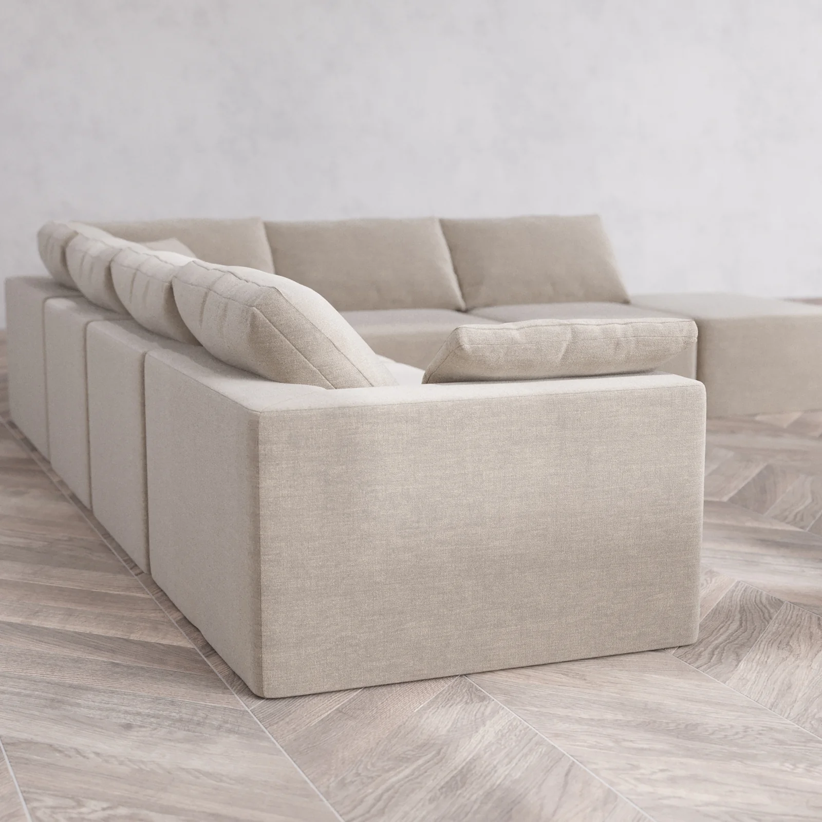 Modular Washable 7-Seater Open End Corner Sectional Cloud Sofa | Left-Facing Arm | Satin Velvet in Caraway - Image 6