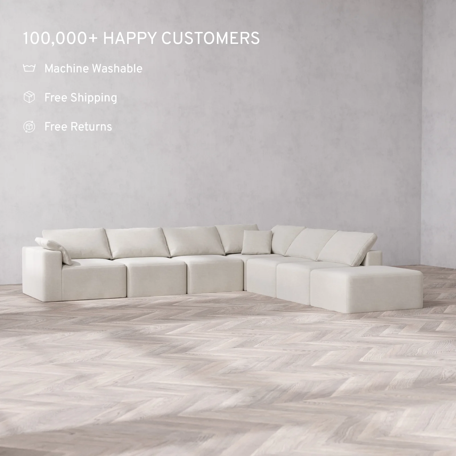 Modular Washable 7-Seater Open End Corner Sectional Cloud Sofa | Left-Facing Arm | Satin Velvet in Cashew - Image 2