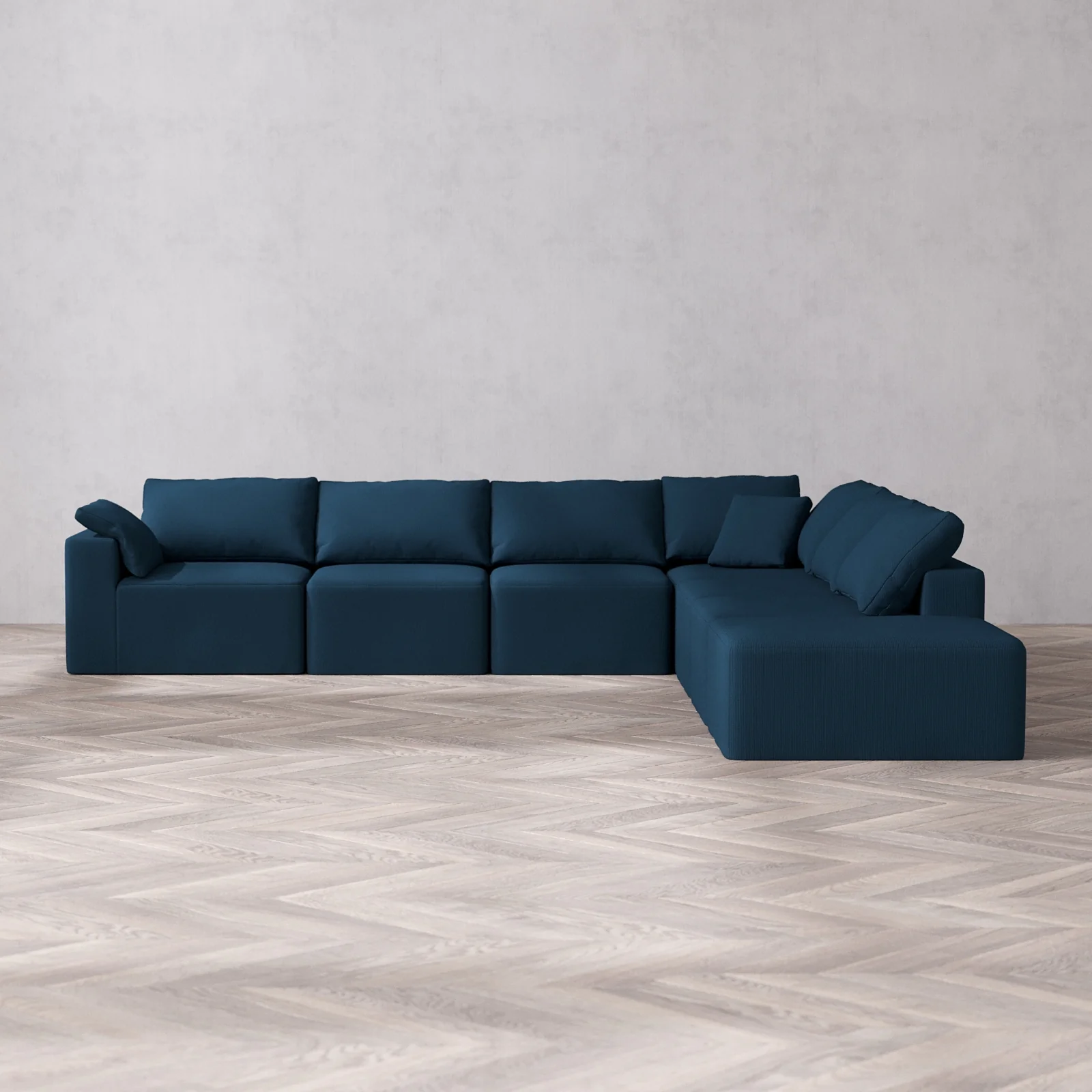 Modular Washable 7-Seater Open End Corner Sectional Cloud Sofa | Left-Facing Arm | Arden Weave in Lazuli