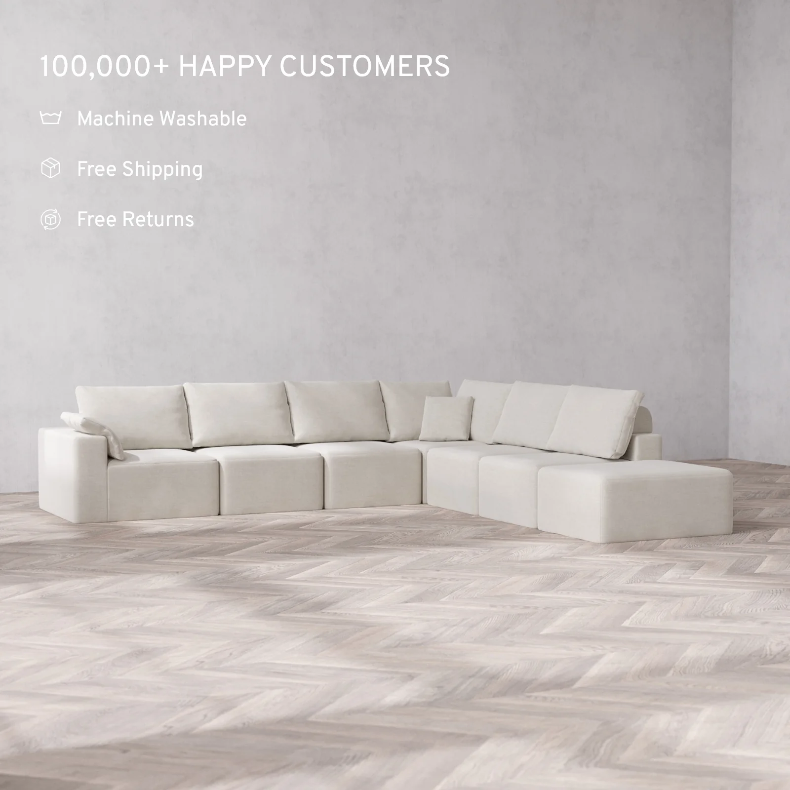 Modular Washable 7-Seater Open End Corner Sectional Cloud + Bolster Sofa | Left-Facing Arm | Satin Velvet in Cashew - Image 2