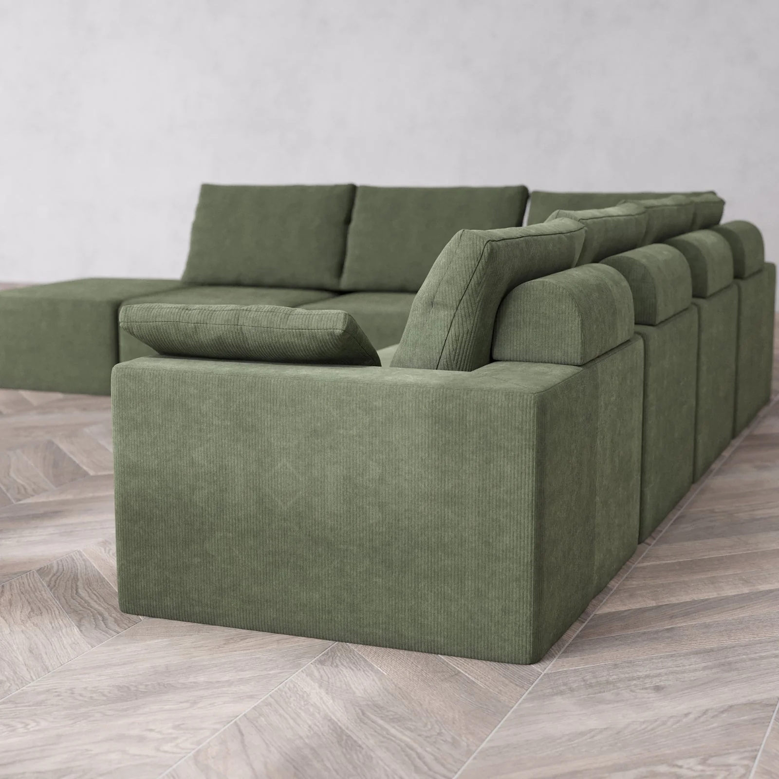Modular Washable 7-Seater Open End Corner Sectional Cloud + Bolster Sofa | Right-Facing Arm | Luxe Corduroy in Juniper - Image 6